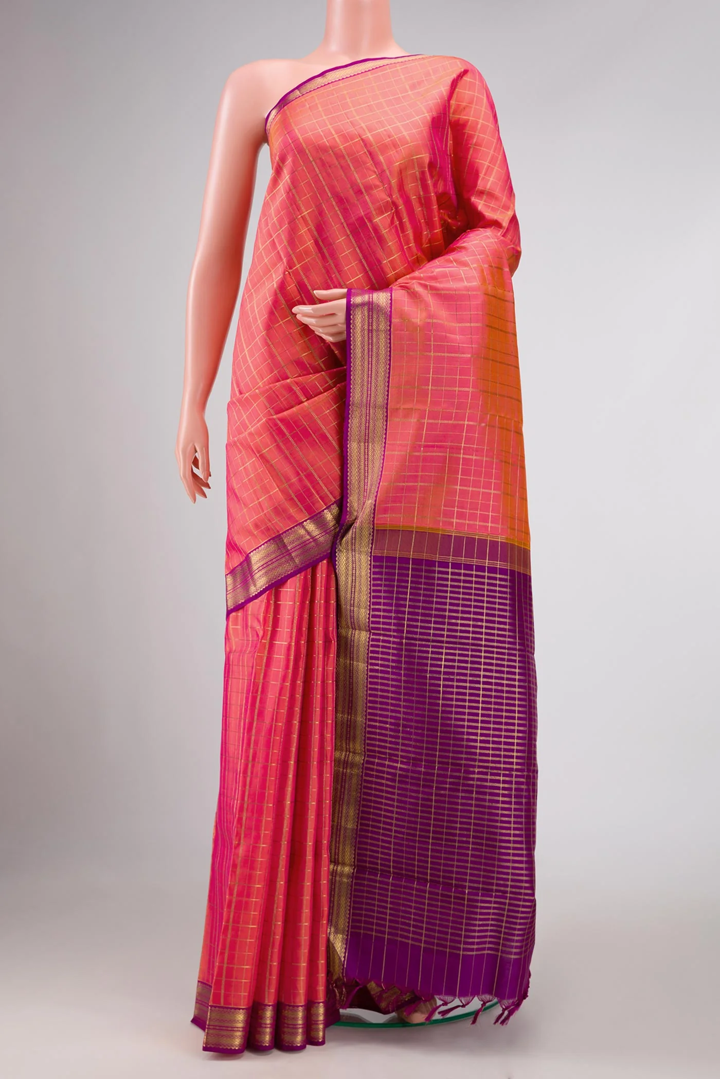 Pink with Orange Color Kanchipuram Silk Saree