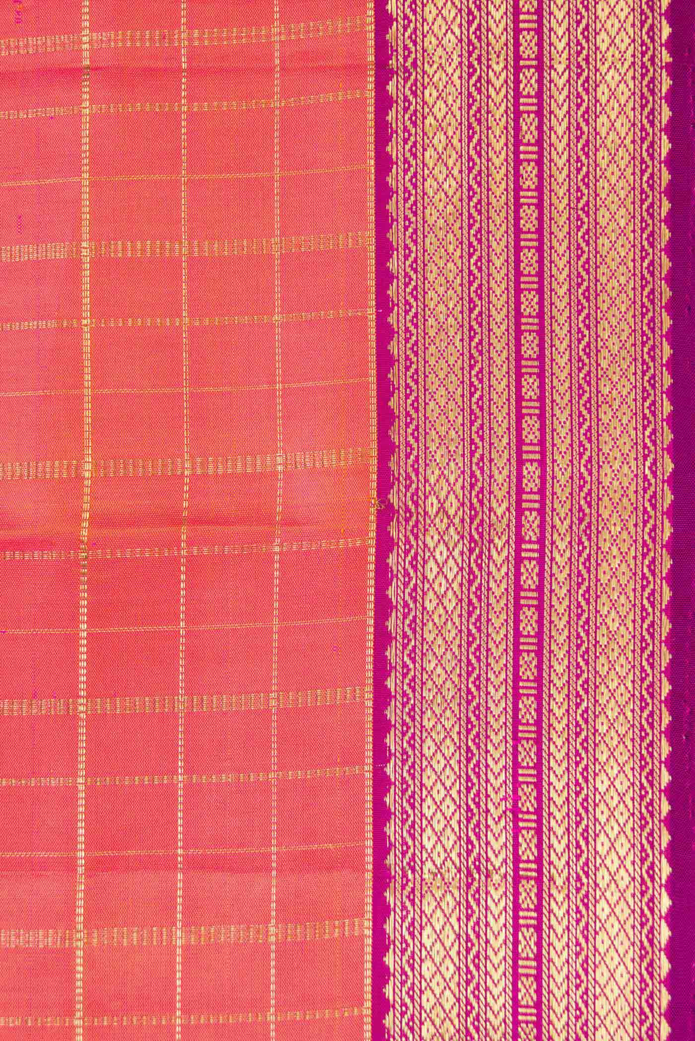Pink with Orange Color Kanchipuram Silk Saree - Image 3
