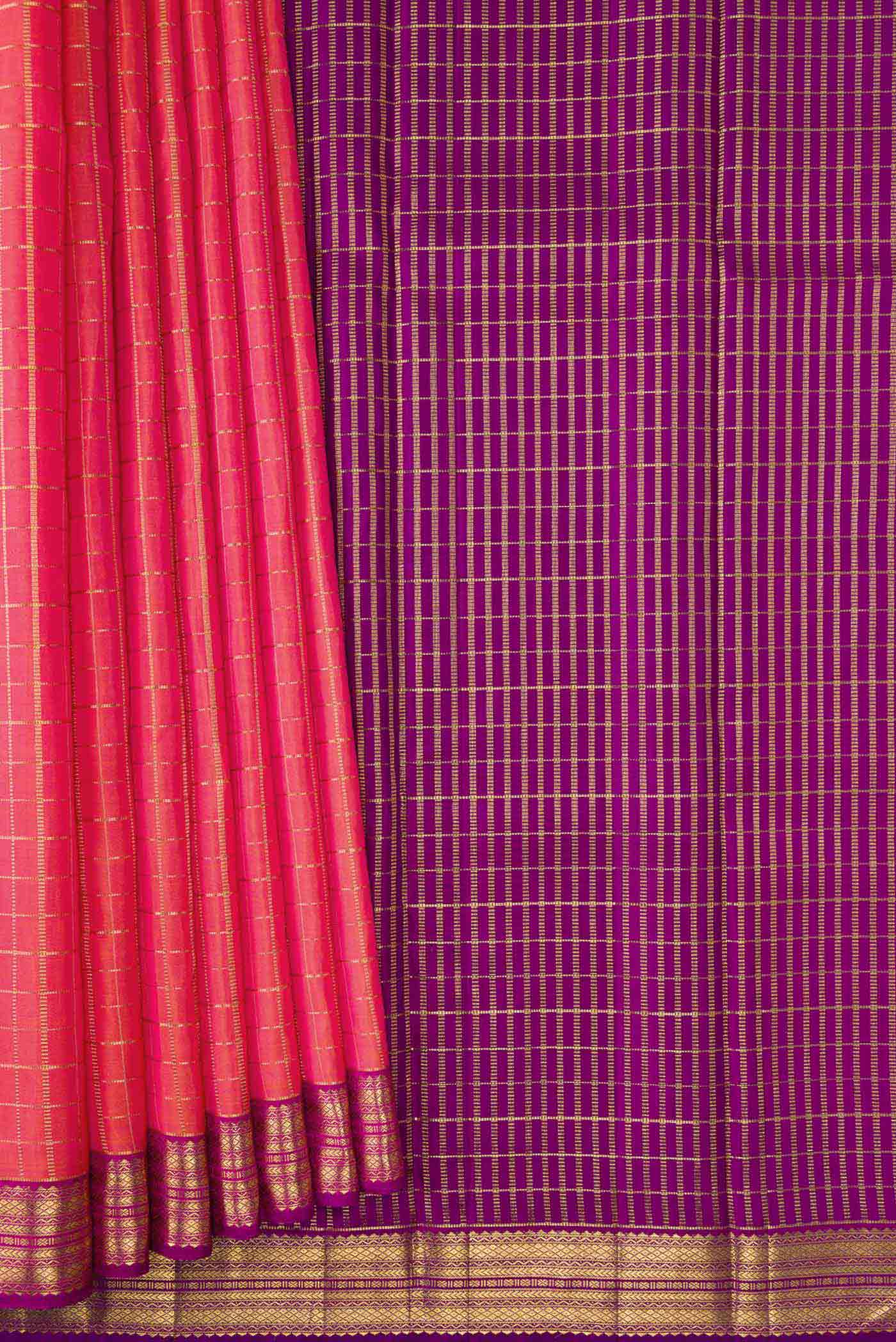Pink with Orange Color Kanchipuram Silk Saree - Image 4