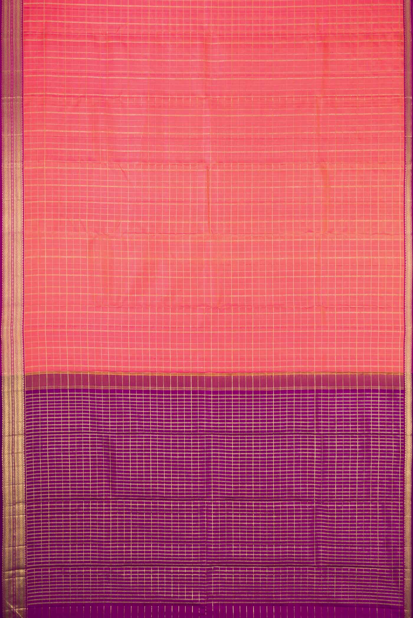 Pink with Orange Color Kanchipuram Silk Saree - Image 6