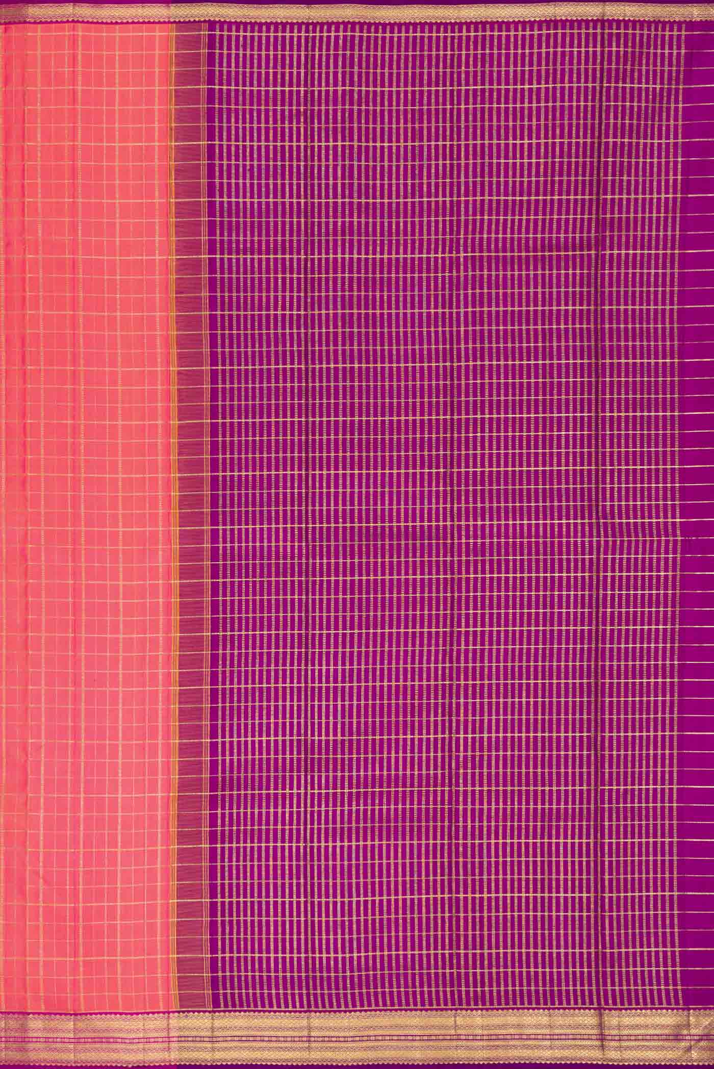 Pink with Orange Color Kanchipuram Silk Saree - Image 7
