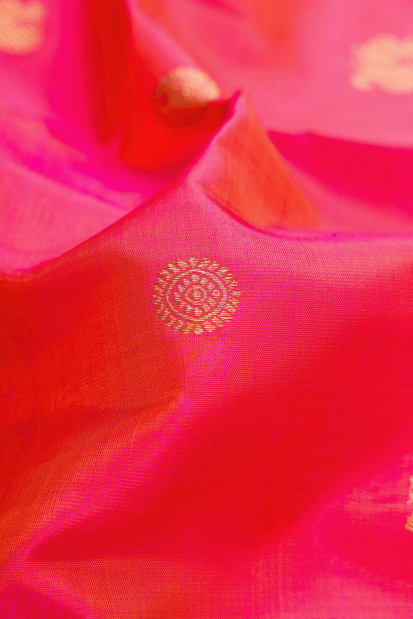 Pure Silk Pure Zari Pink with Orange Color Kanchipuram Saree - Image 2