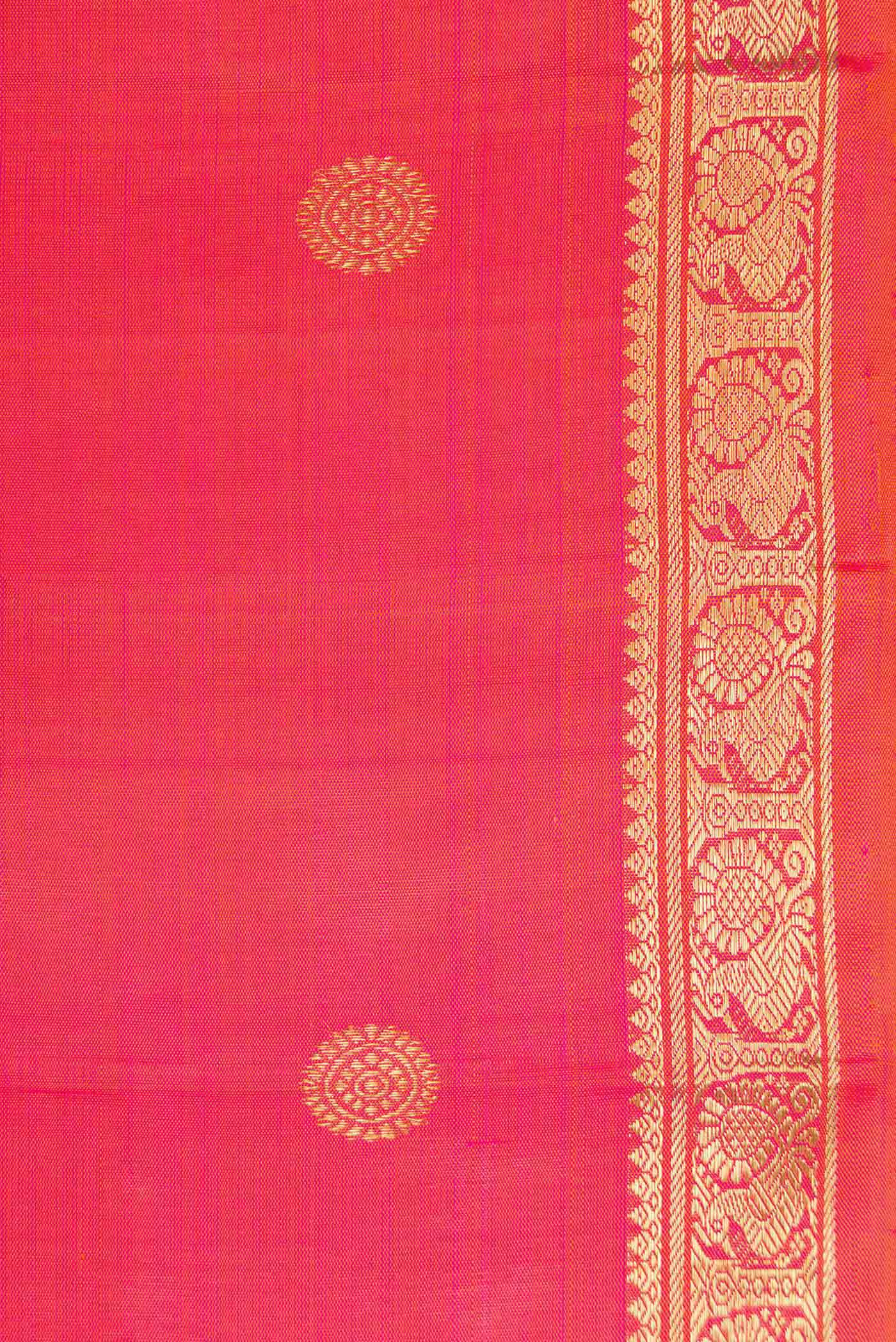 Pure Silk Pure Zari Pink with Orange Color Kanchipuram Saree - Image 3