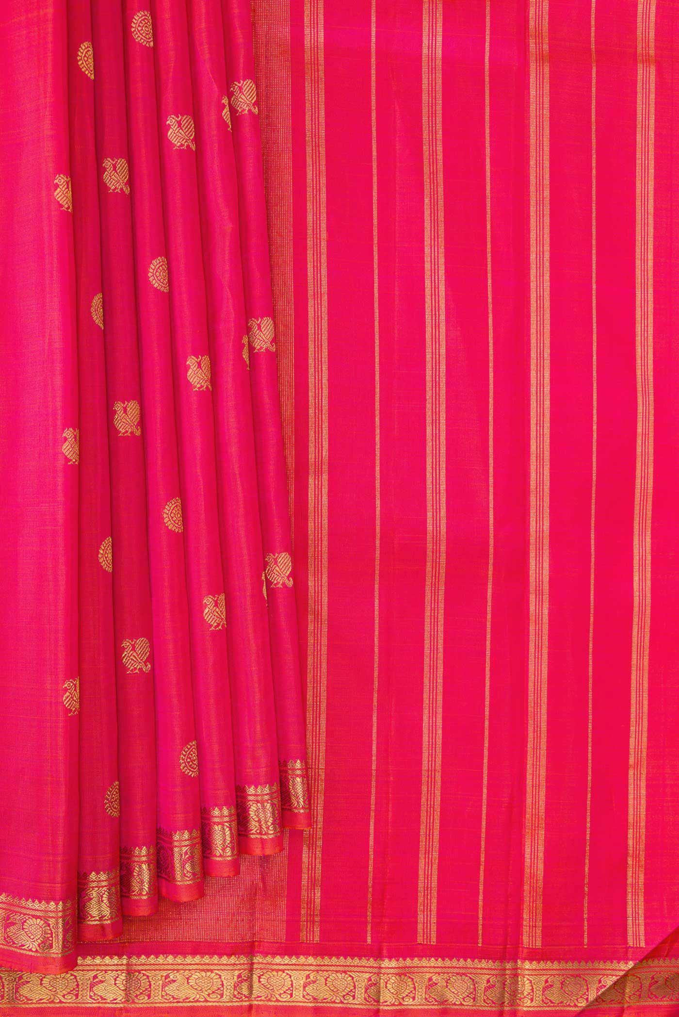 Pure Silk Pure Zari Pink with Orange Color Kanchipuram Saree - Image 4