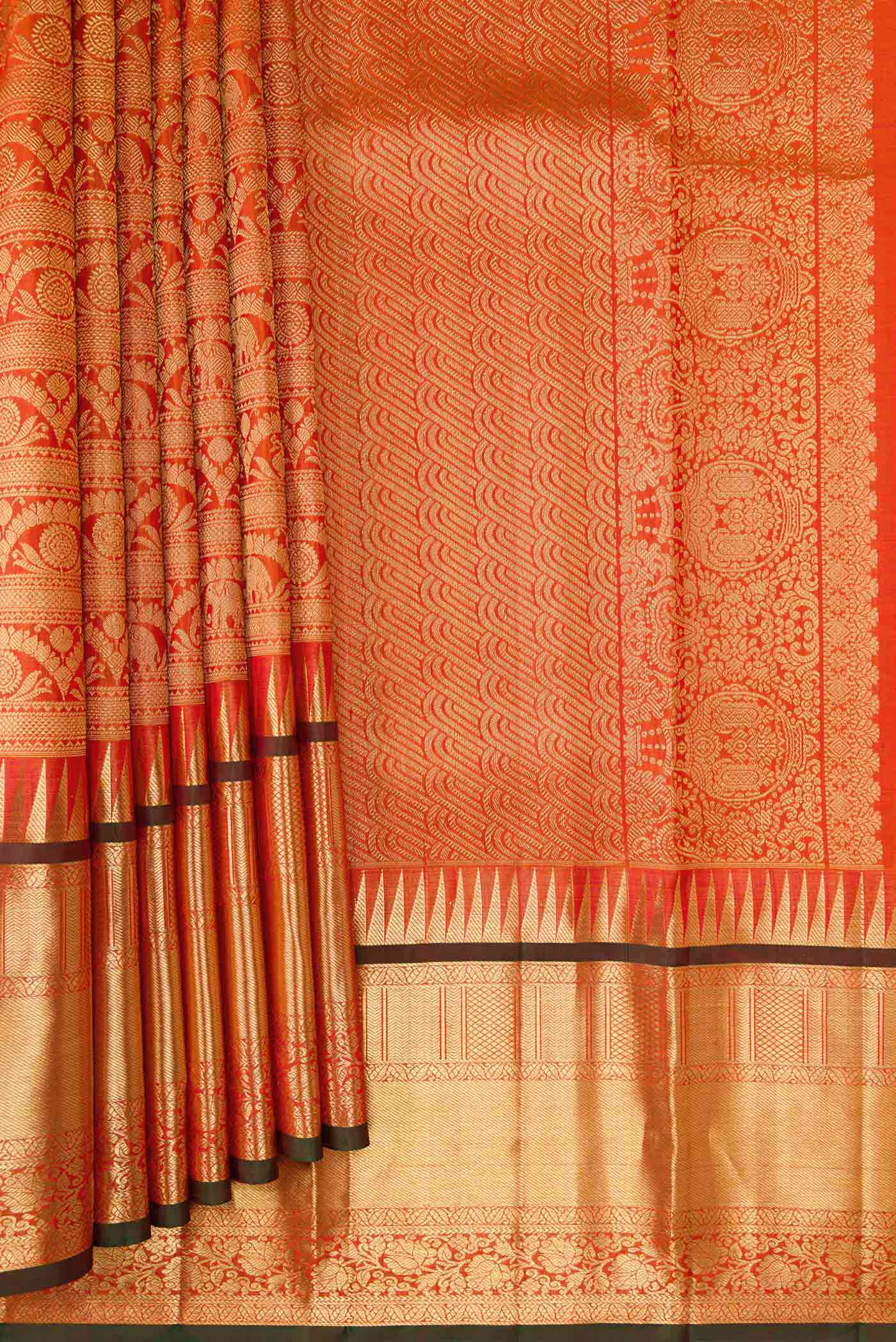 Orange Kanchipuram Silk Saree - Image 4