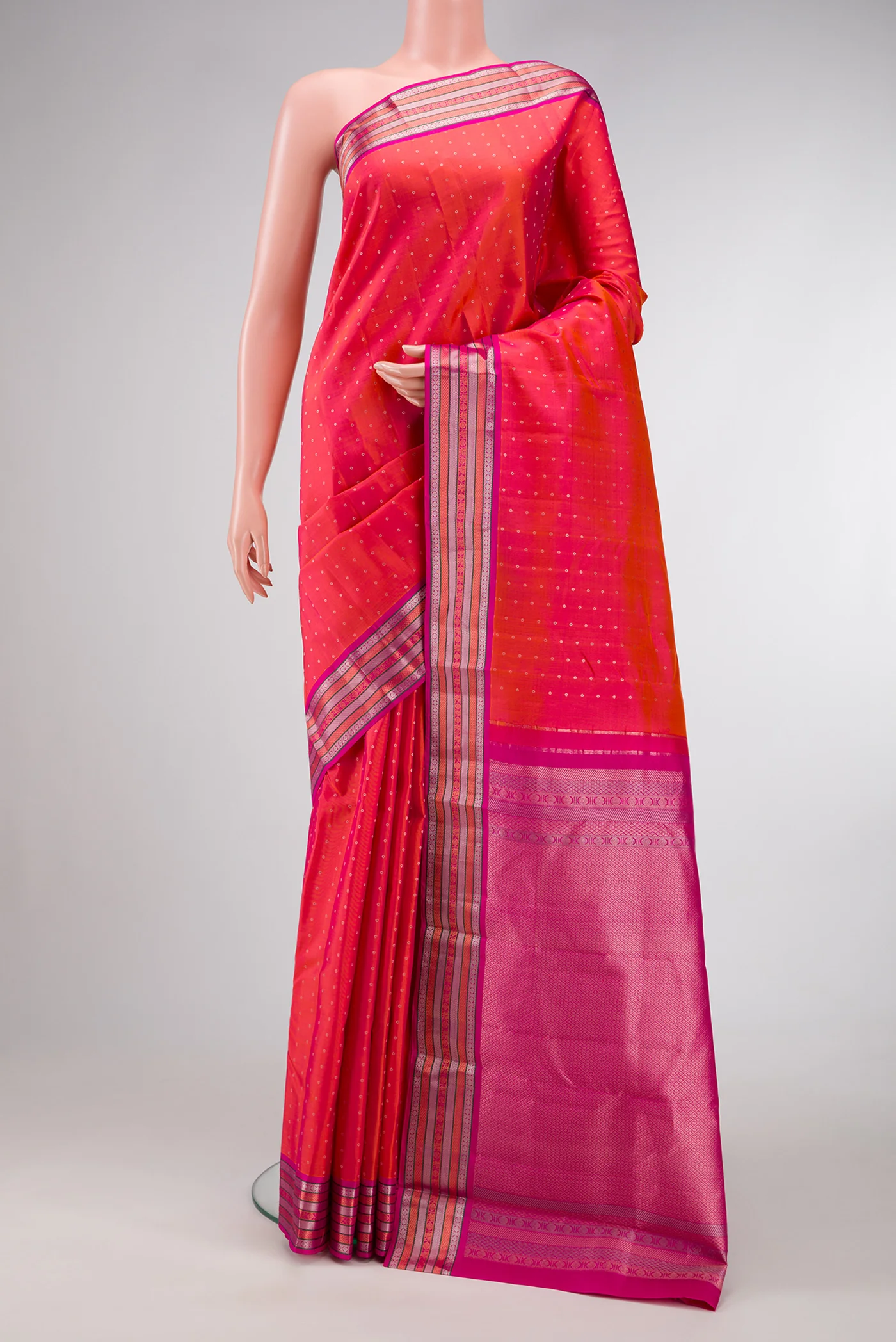 Pink with Orange Color Kanchipuram Silk Saree