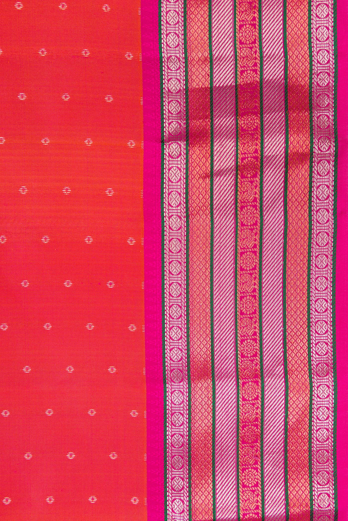 Pink with Orange Color Kanchipuram Silk Saree - Image 3
