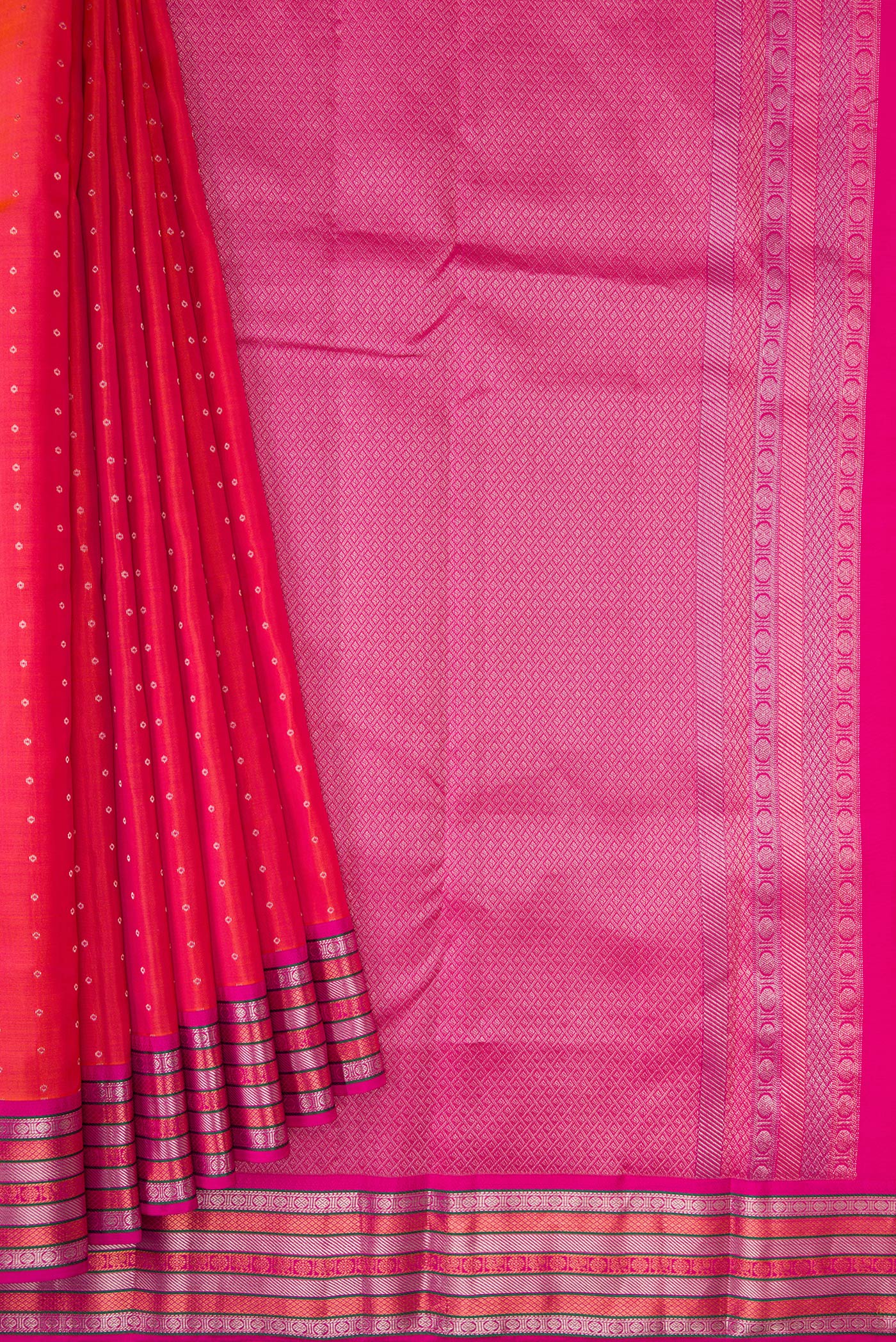 Pink with Orange Color Kanchipuram Silk Saree - Image 4