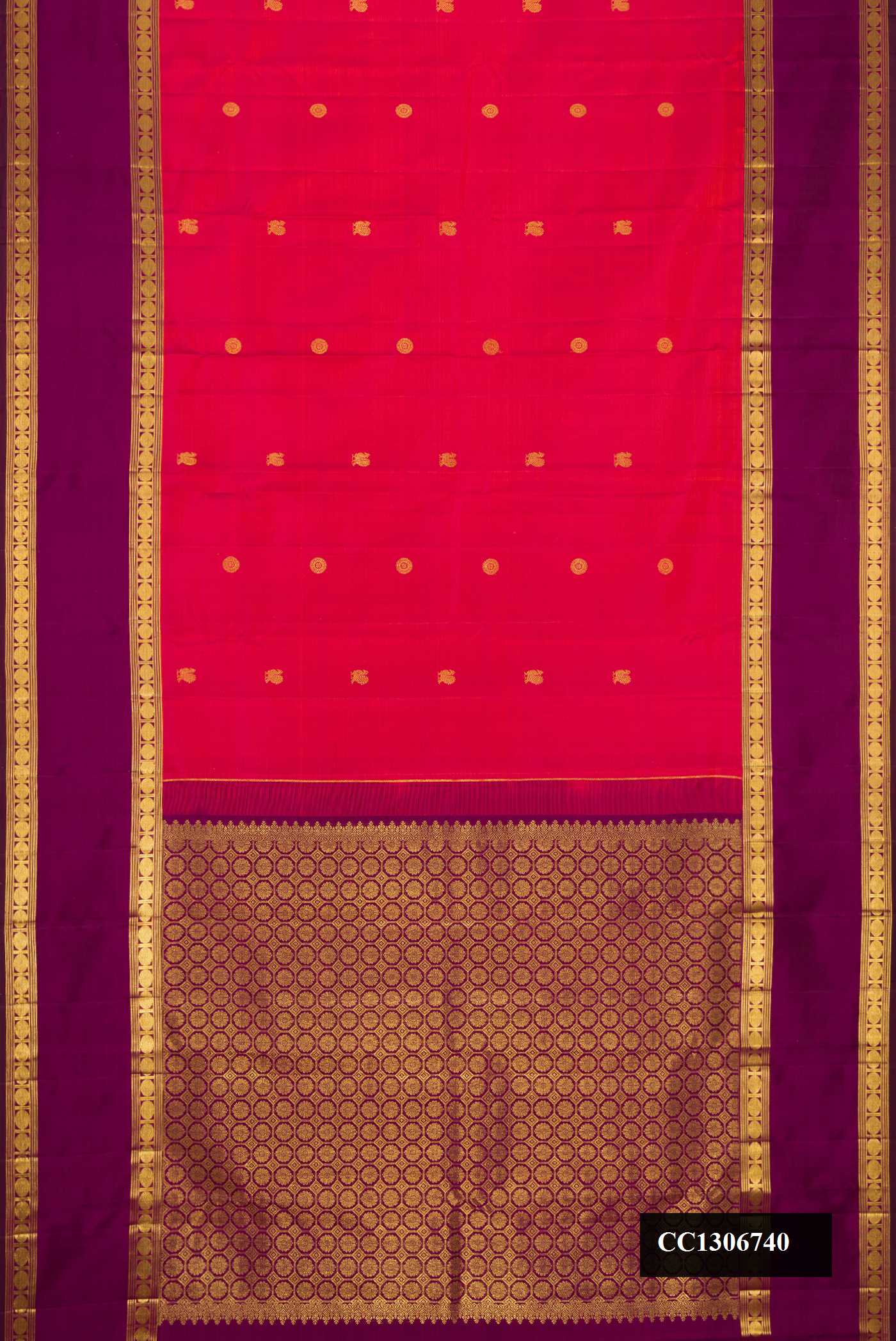 Coral Dual Tone Kanchipuram Silk Saree