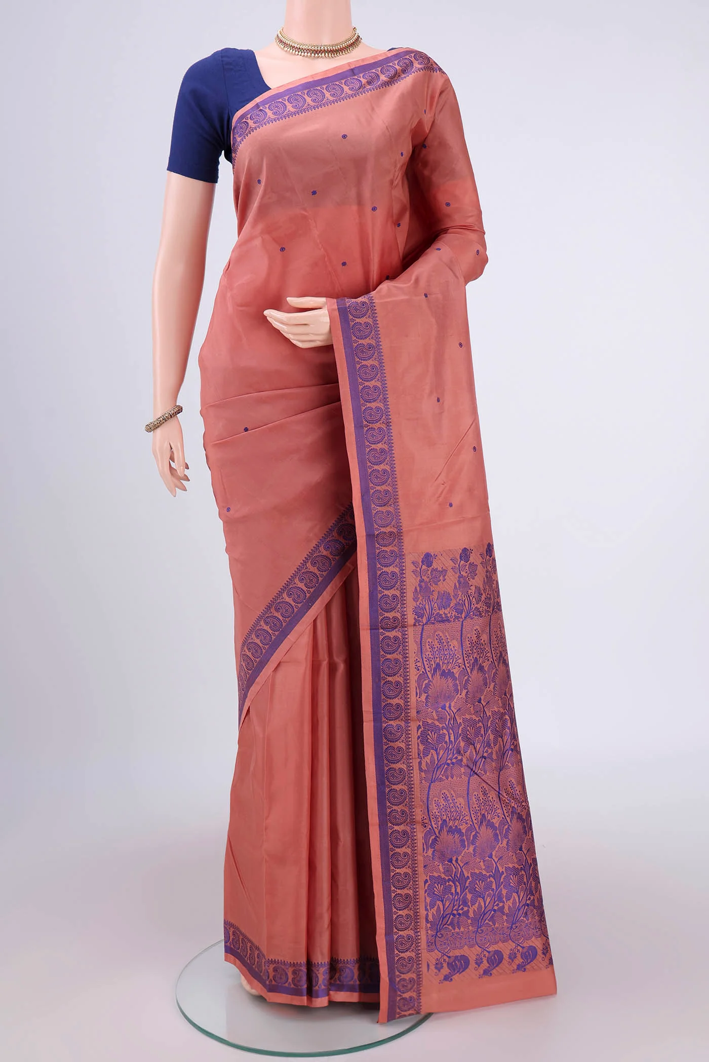 Rose Gold Dual Tone Kanchipuram Silk Saree