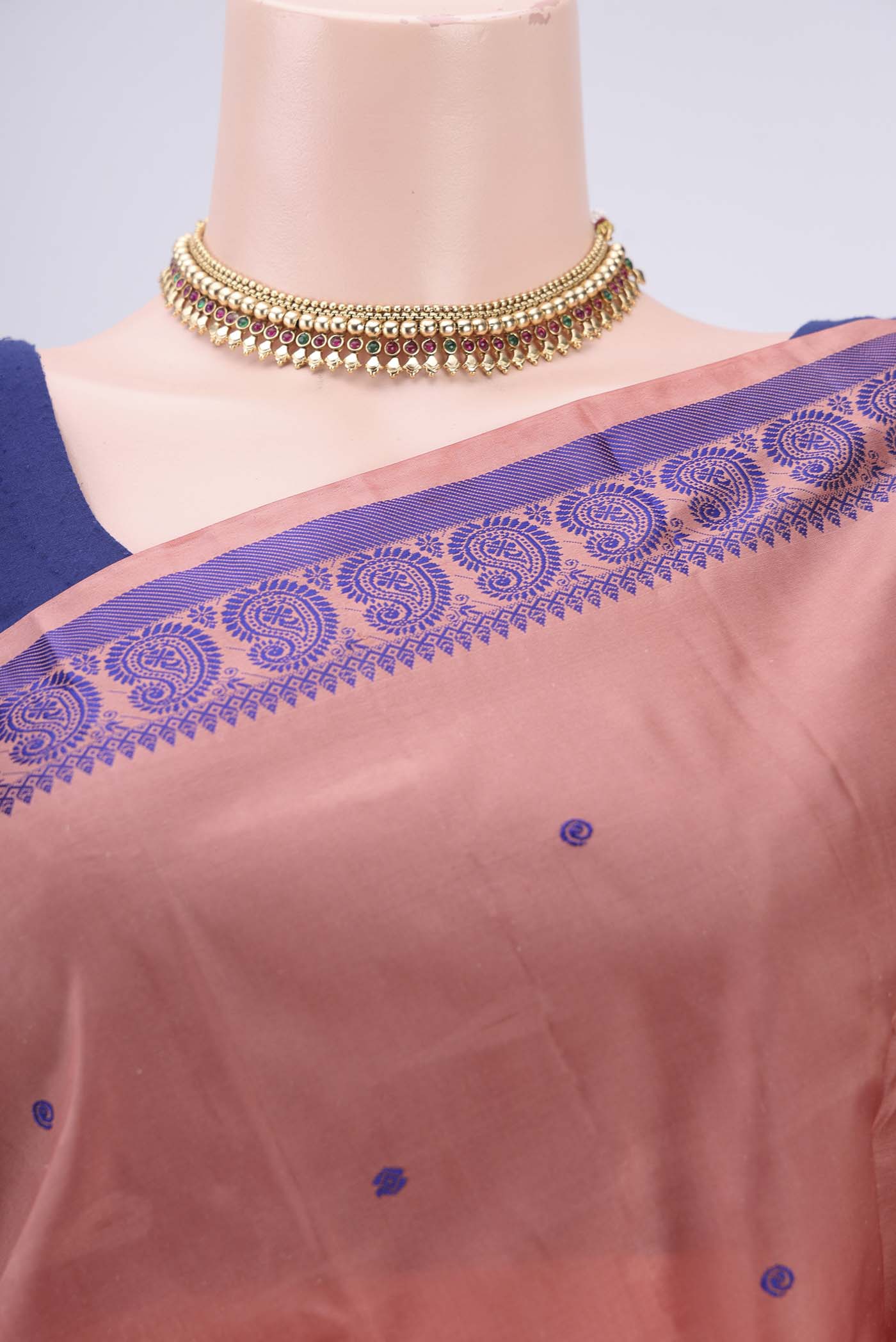 Rose Gold Dual Tone Kanchipuram Silk Saree - Image 2