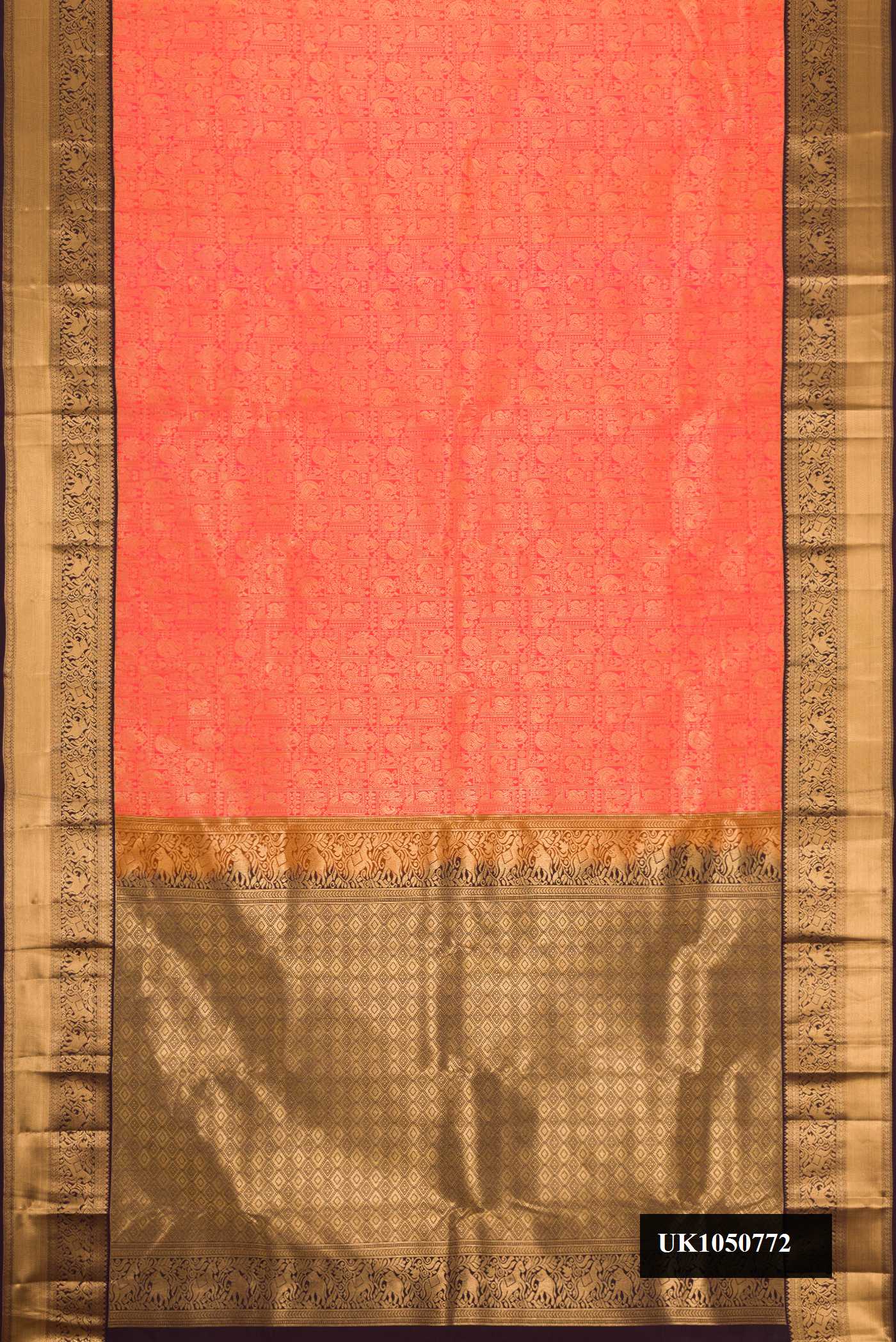 Coral Dual Tone Kanchipuram Silk Saree