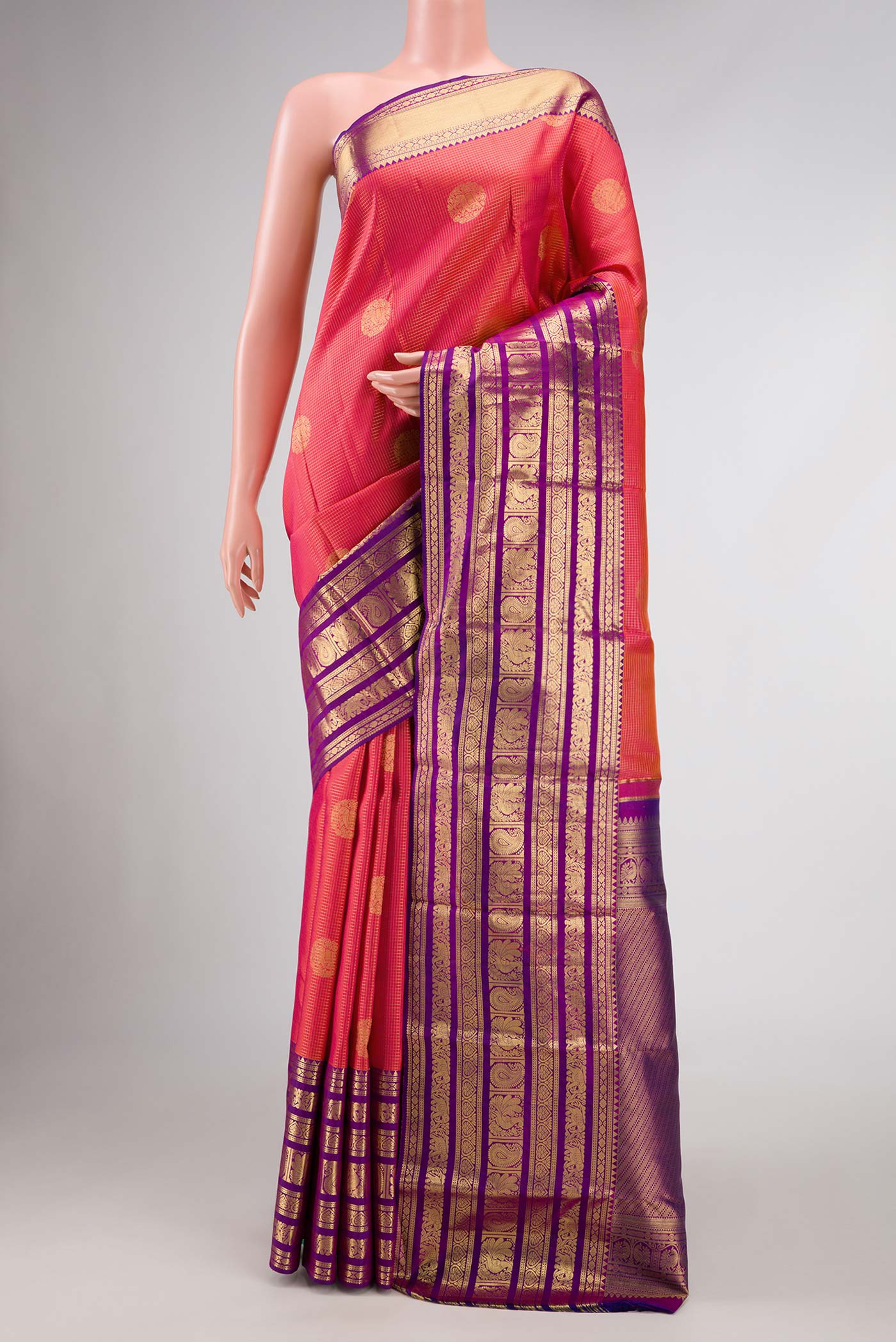 Coral Dual Tone Kanjivaram Silk Saree