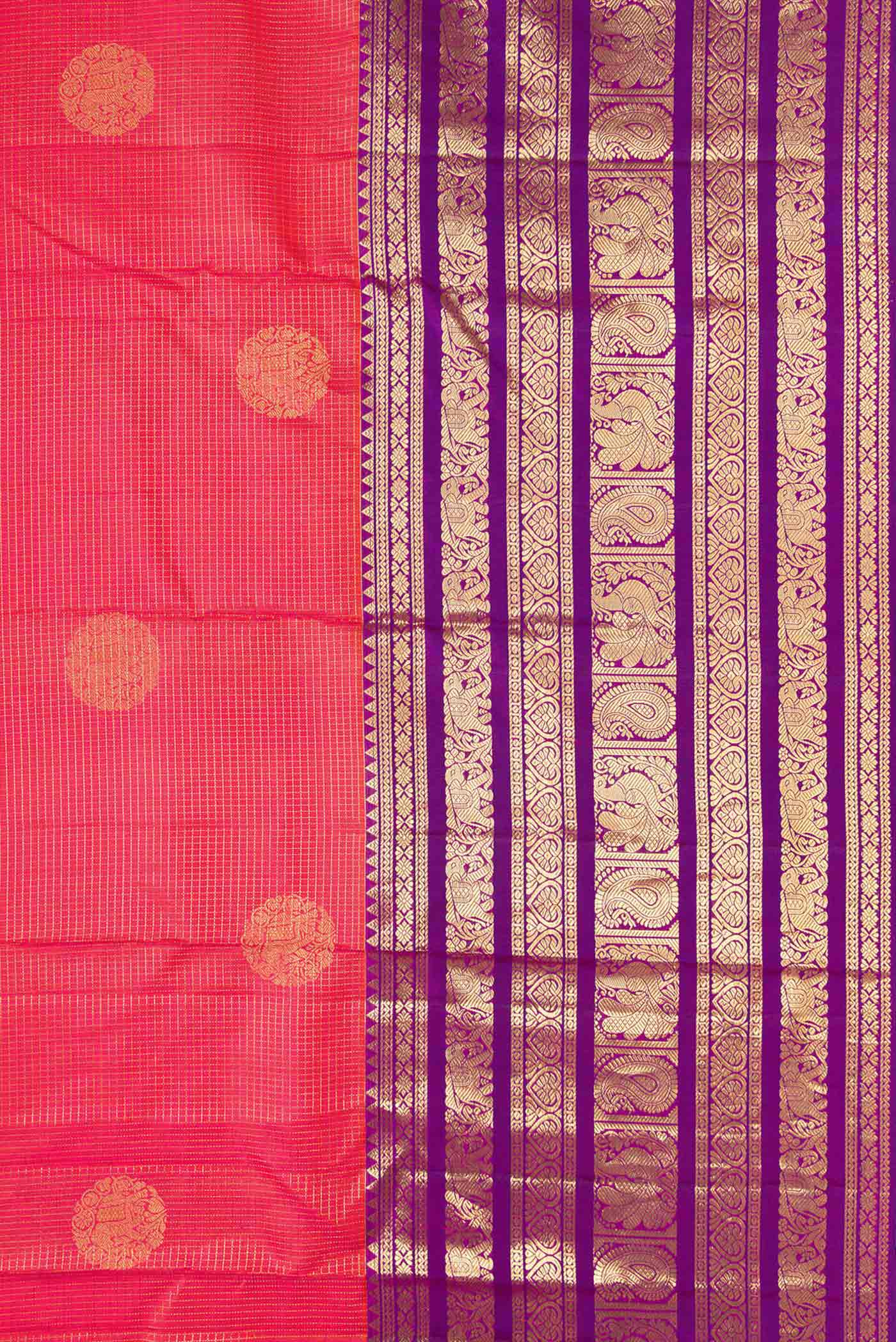 Coral Dual Tone Kanjivaram Silk Saree - Image 3