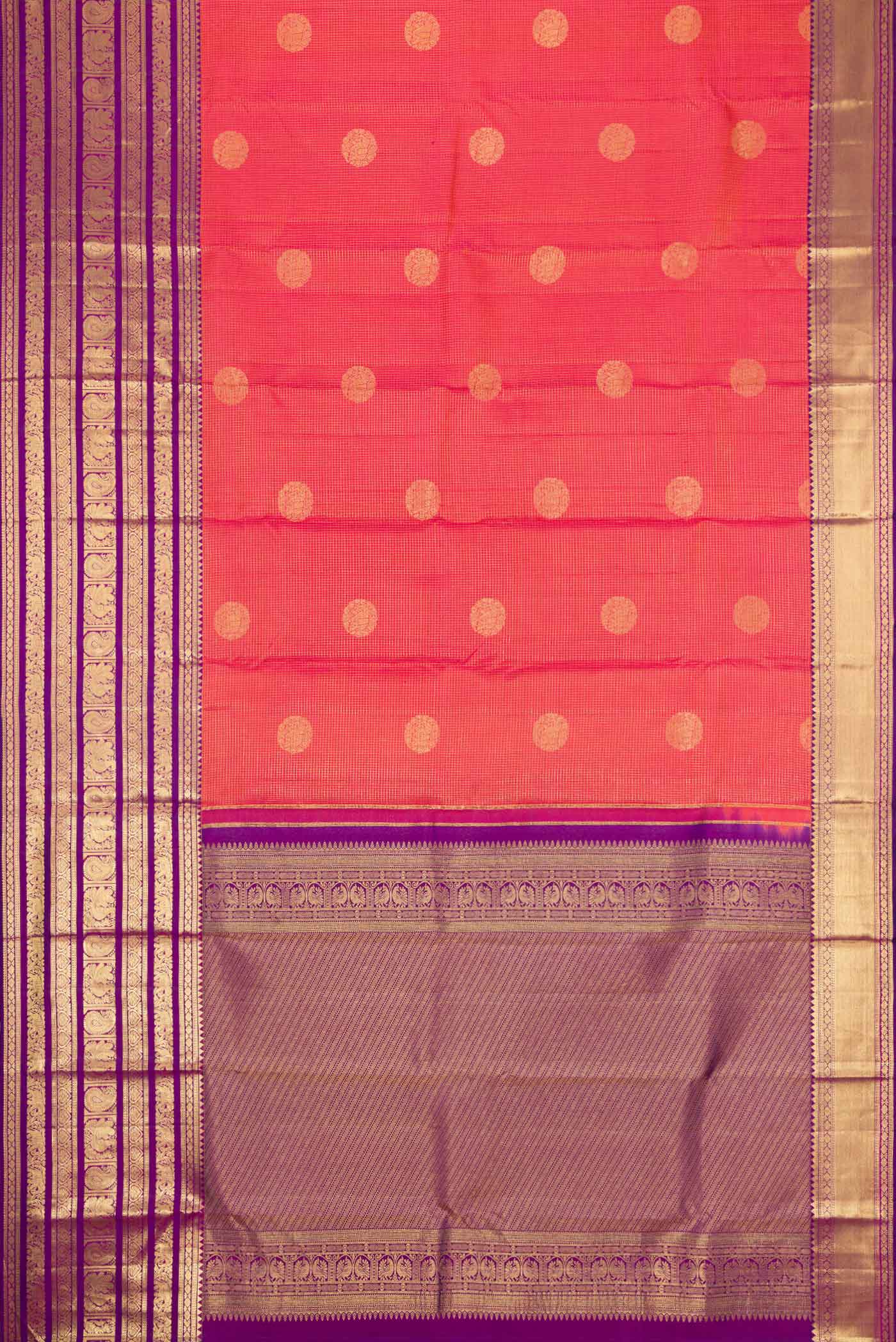 Coral Dual Tone Kanjivaram Silk Saree - Image 6