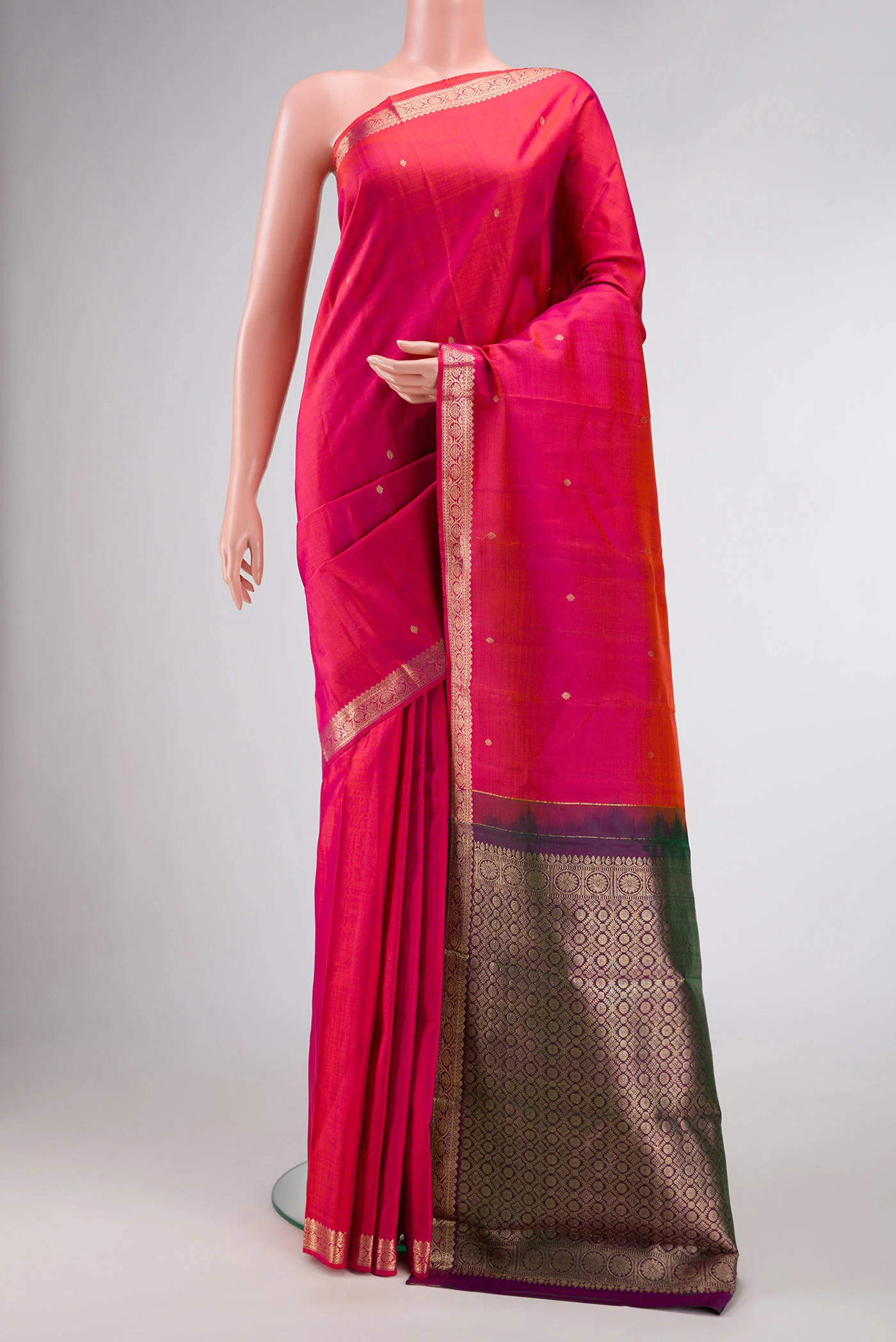 Pink with Orange Color Kanjivaram Silk Saree