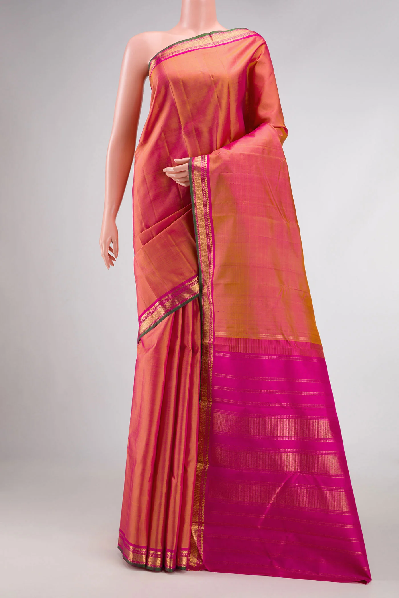 Pink with Yellow Color Kanjivaram Silk Saree