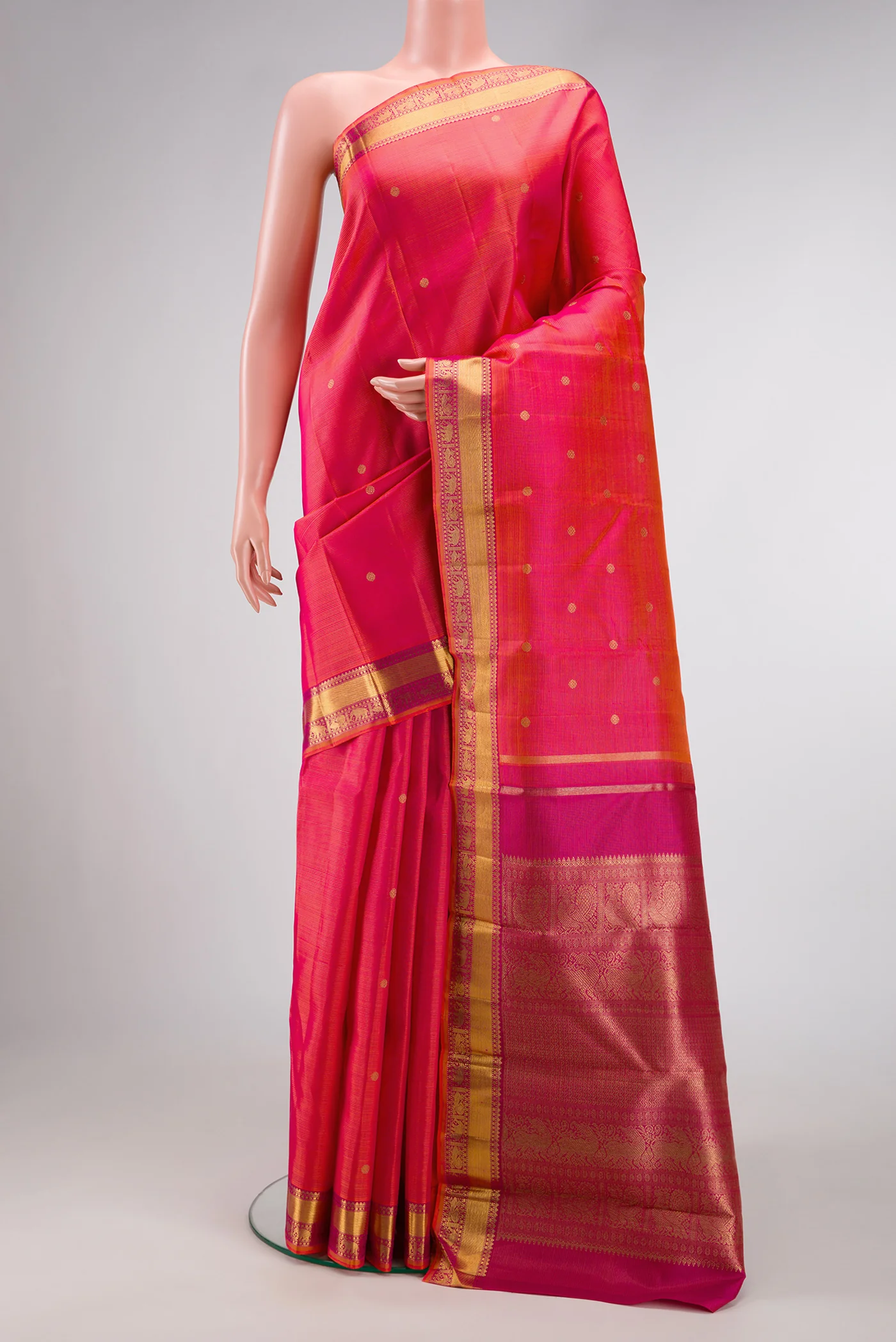 Pure Silk Pure Zari Pink with Orange Color Kanjivaram Saree