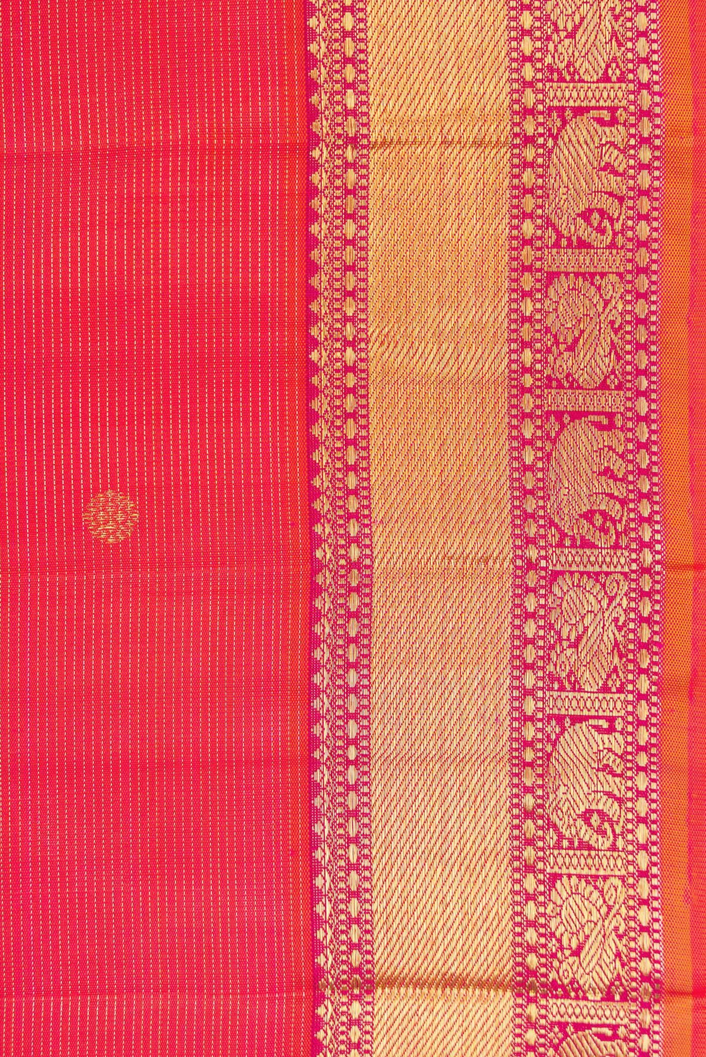 Pure Silk Pure Zari Pink with Orange Color Kanjivaram Saree - Image 3