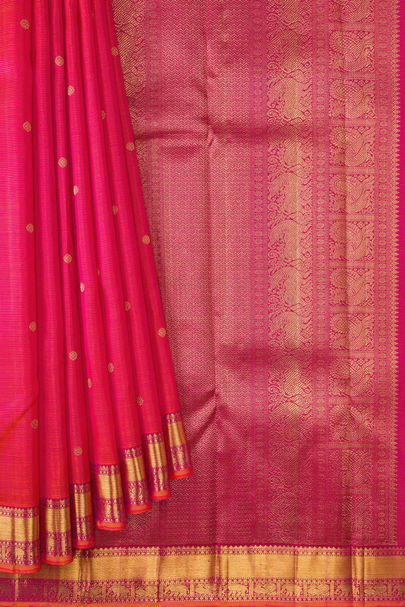 Pure Silk Pure Zari Pink with Orange Color Kanjivaram Saree - Image 4