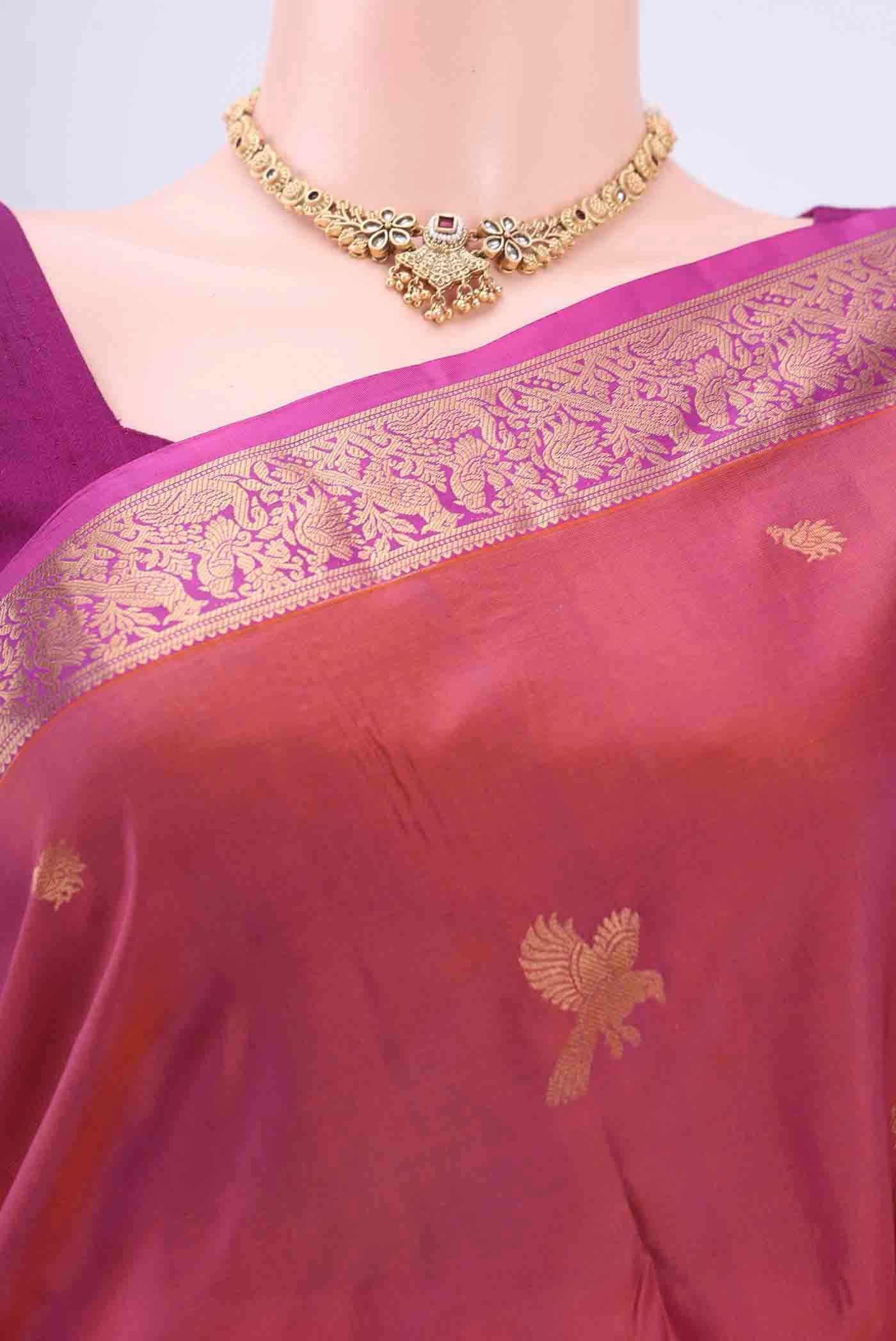 Coral Dual Tone Nangavalli Silk [ Salem ] Saree - Image 2