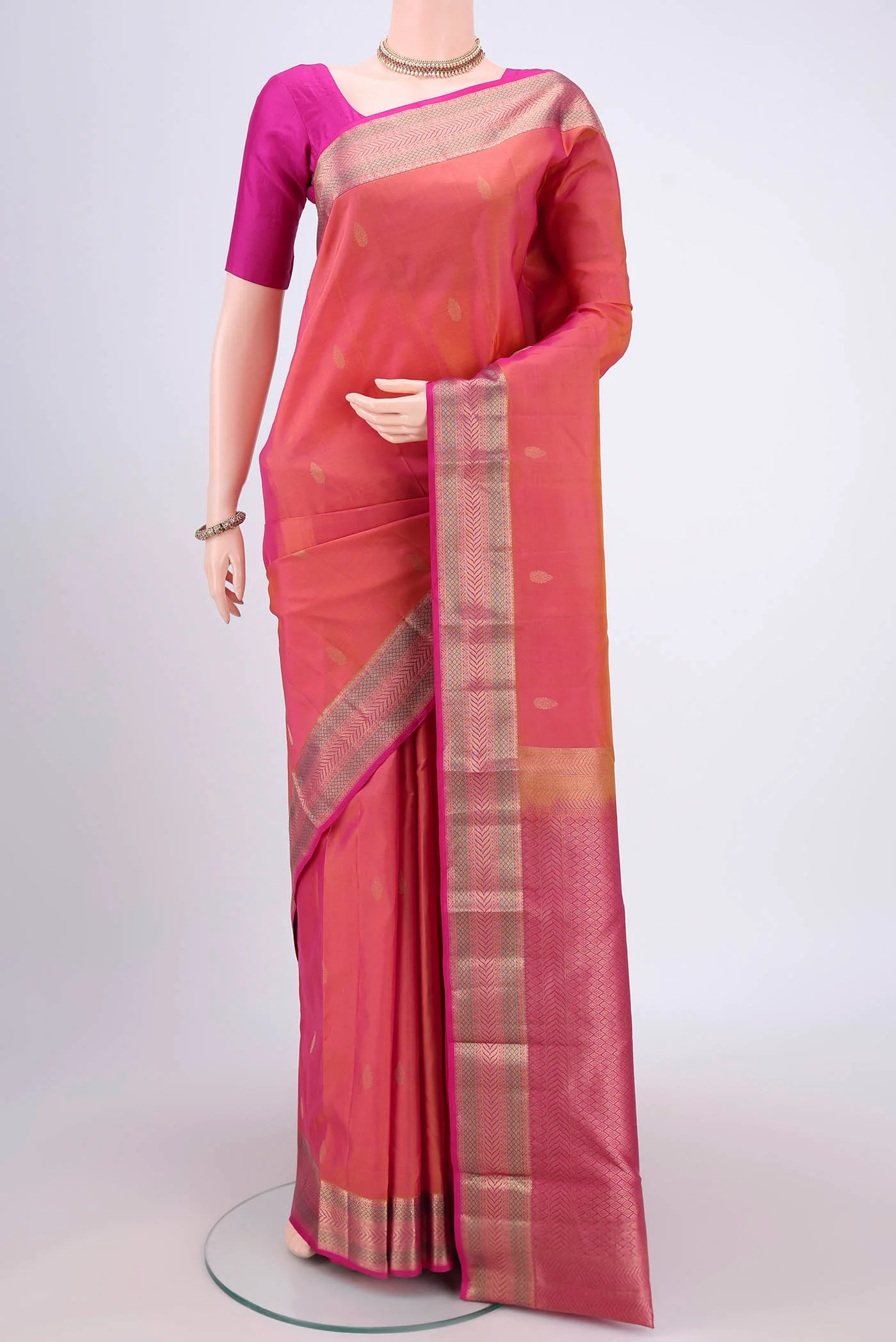 Coral Kanchipuram Silk Saree
