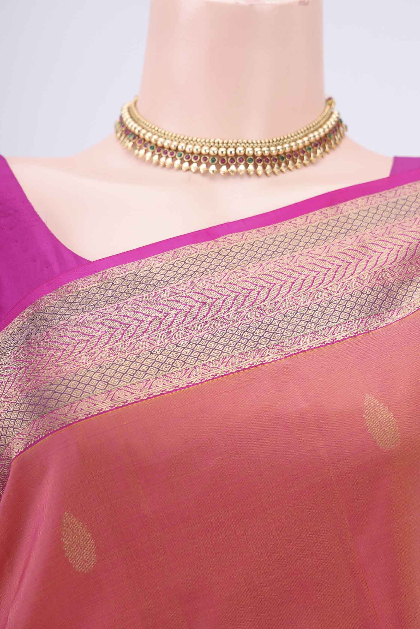 Coral Kanchipuram Silk Saree - Image 2