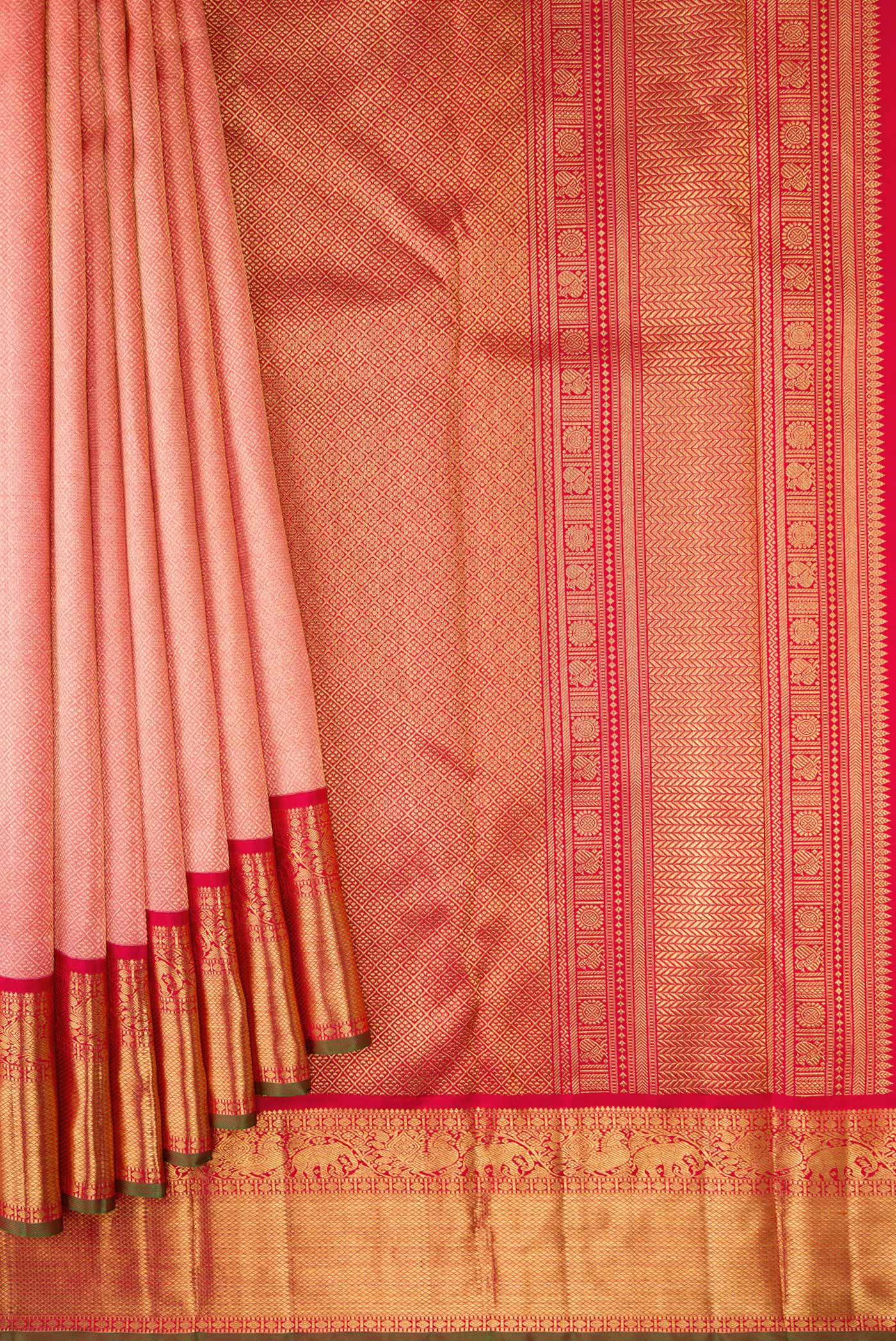 Pure Silk Pure Zari Coral Kanjivaram Saree - Image 4