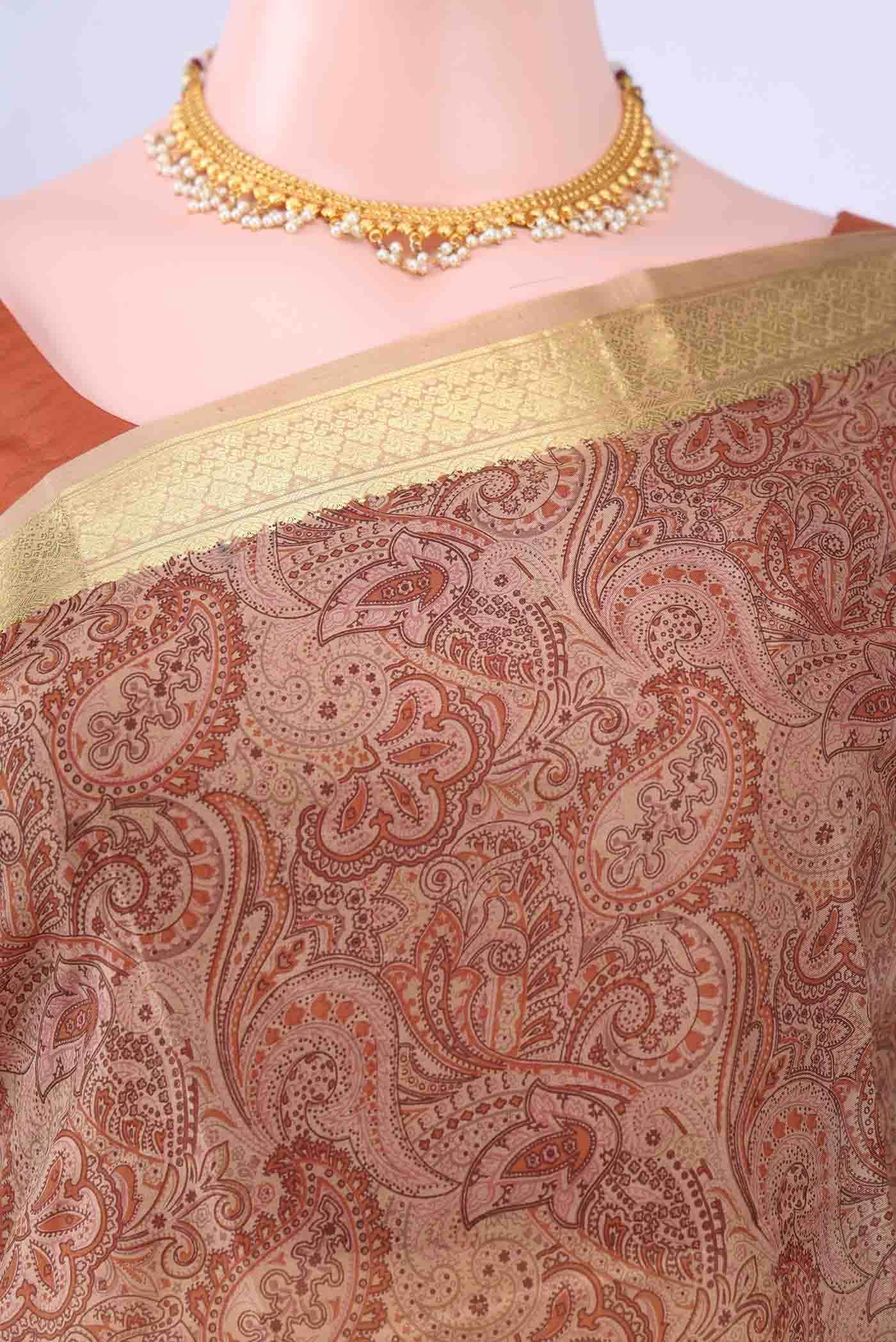 Coral Printed Silk Saree - Image 3