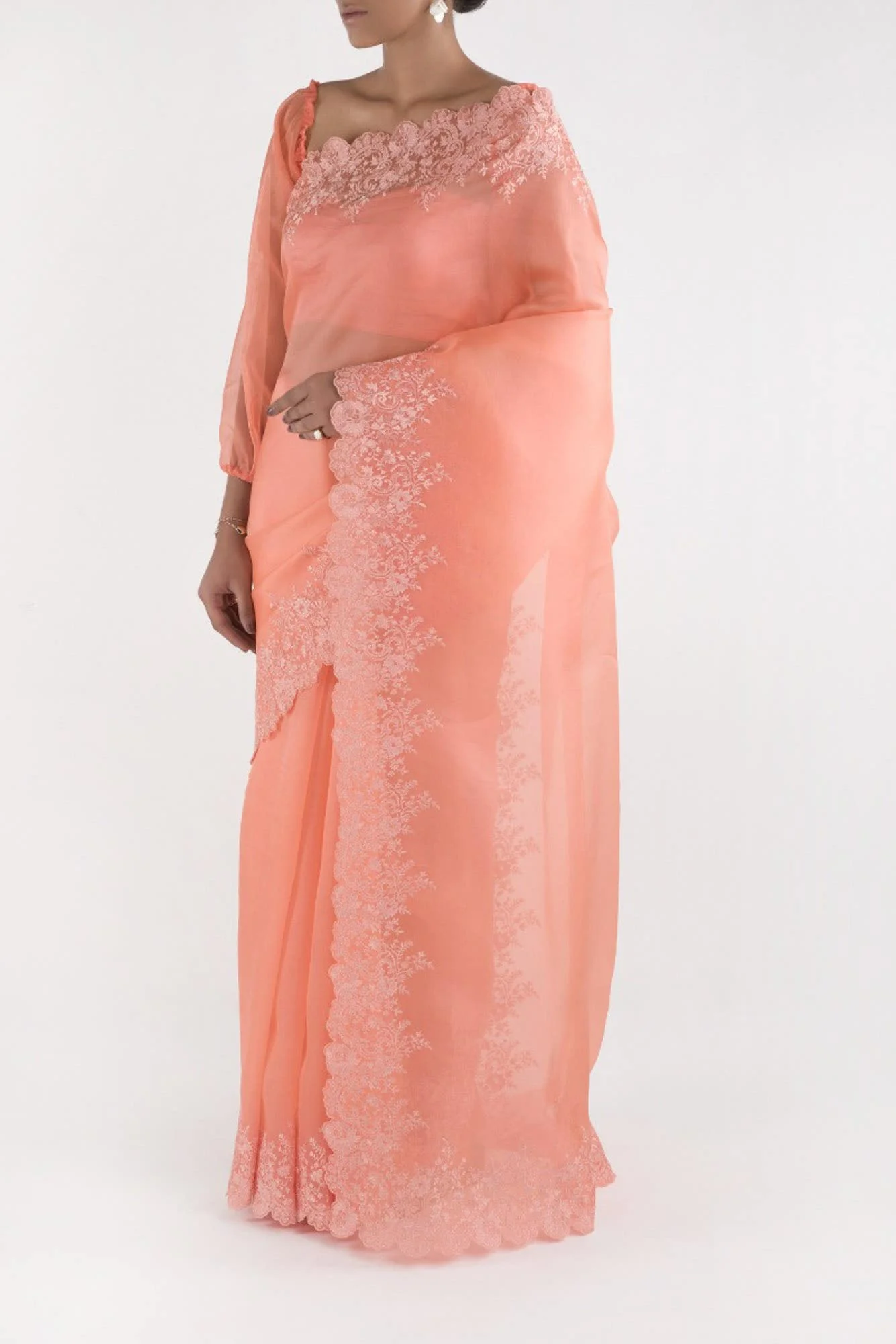 Harmonia Coral floral design saree from Embroidered Romance Collection by Nalli - Image 4