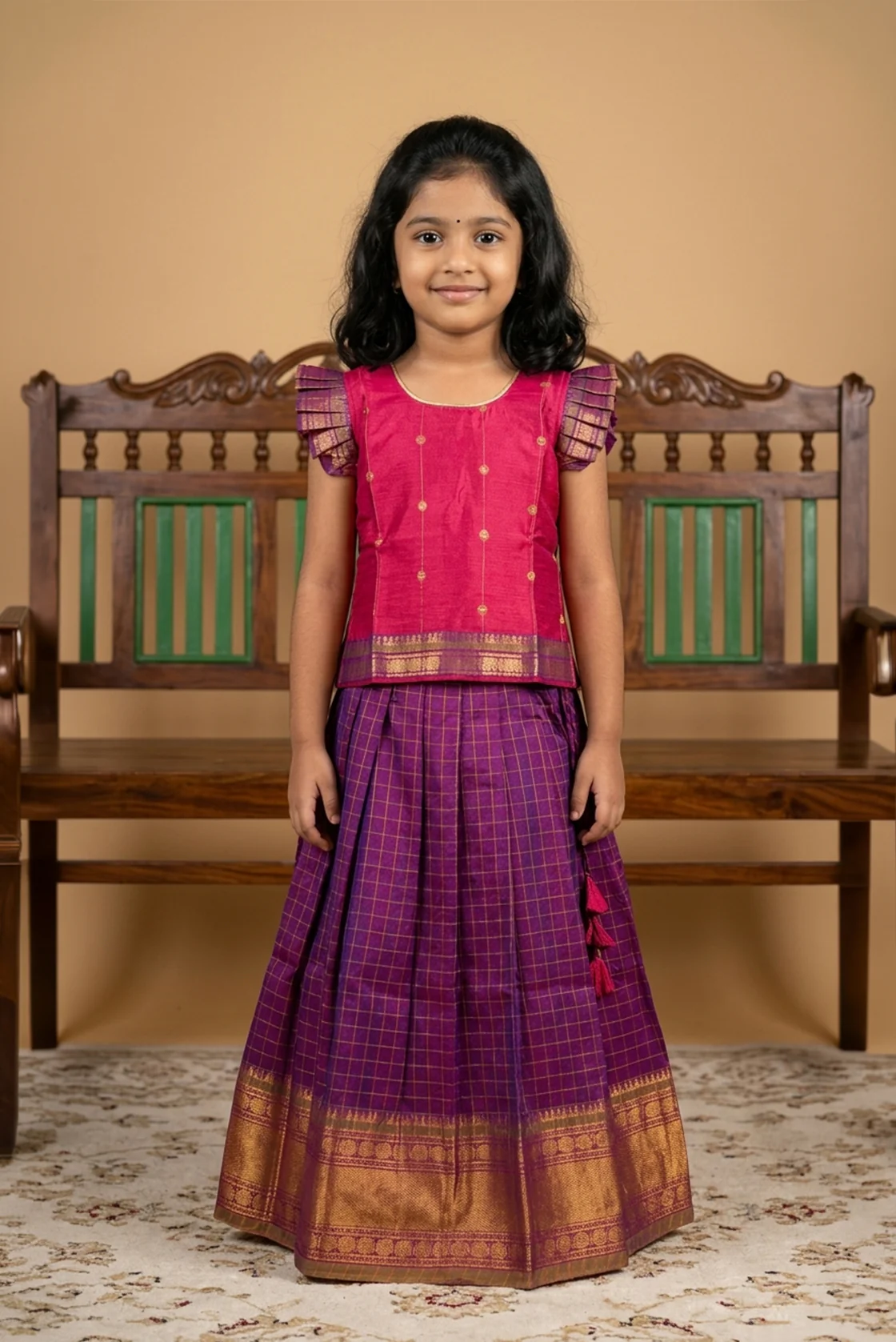 Coral Readymade Cotton Pavadai Set  | Lehanga & Blouse