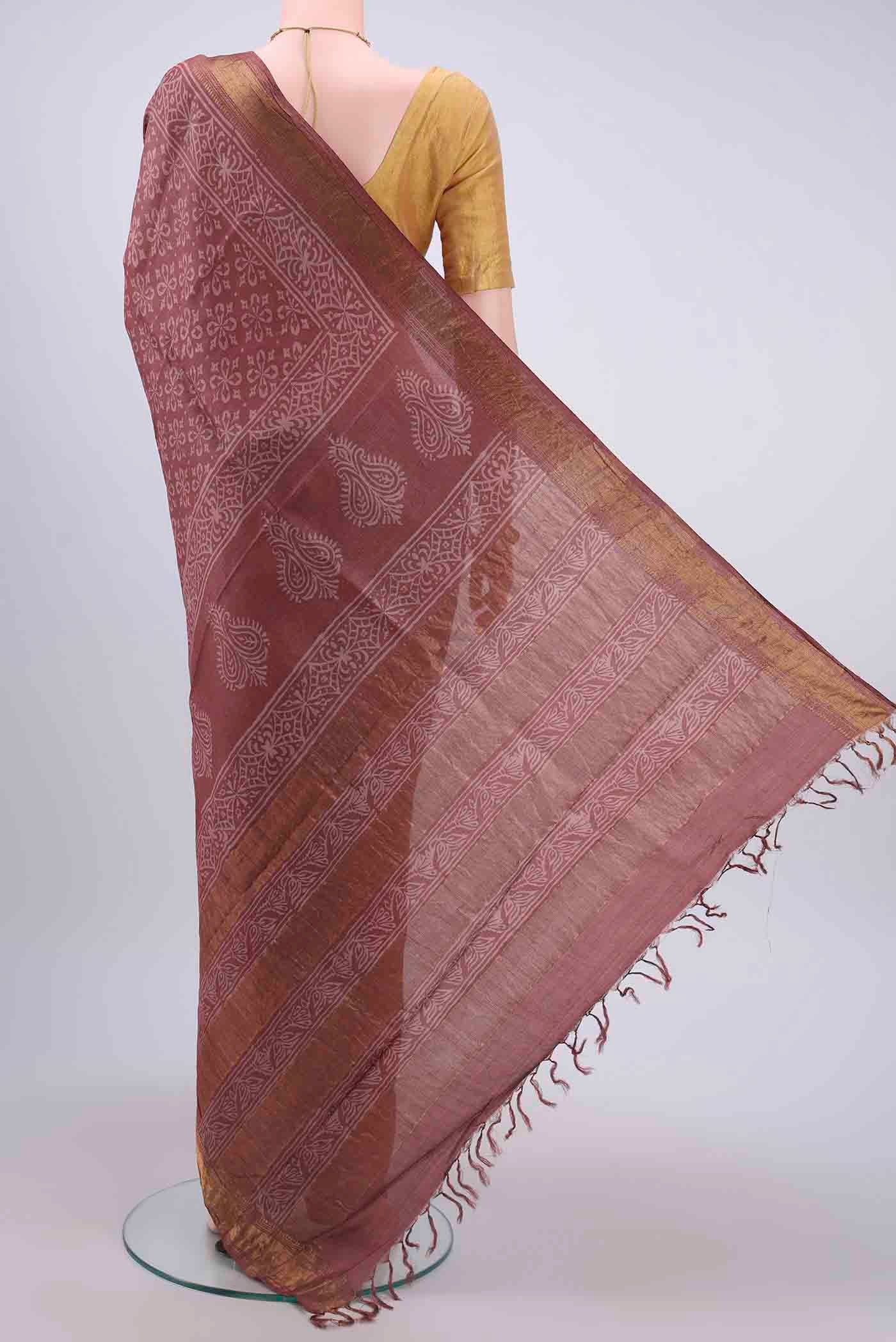 Coral Tussar Silk Saree - Image 3