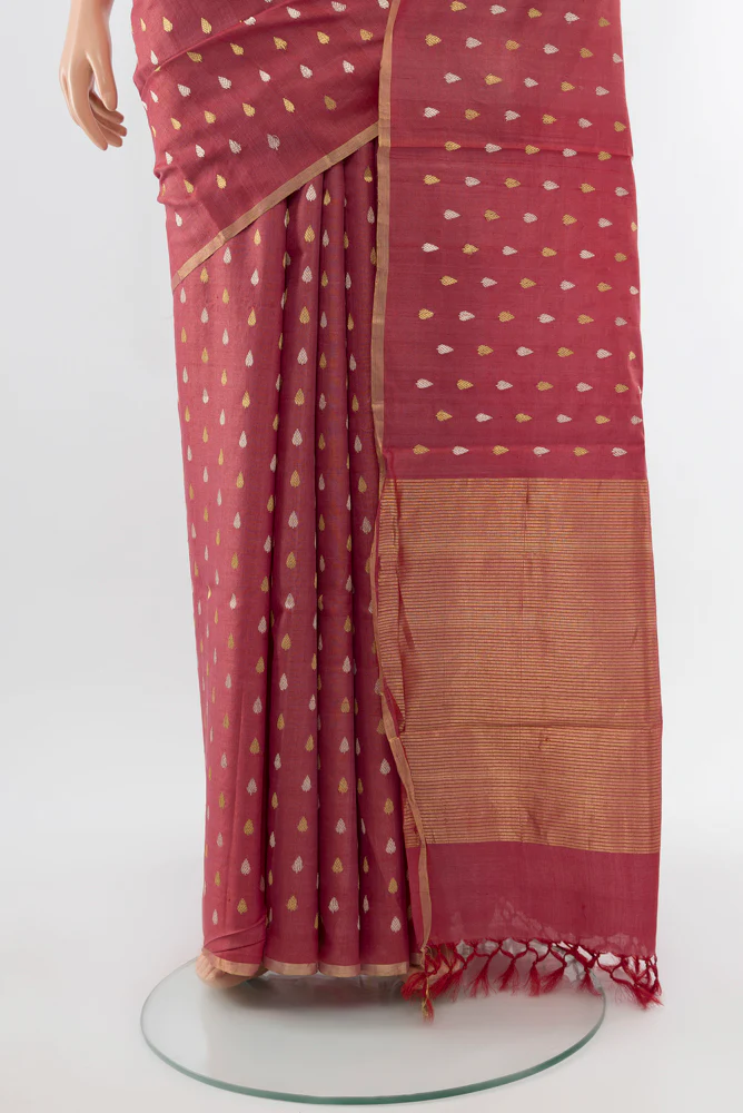 Coral Tussar Silk Saree - Image 3