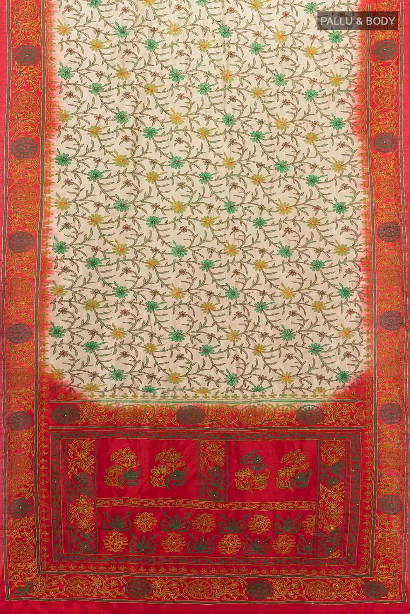 Beige Blended Raw Silk Saree - Image 5