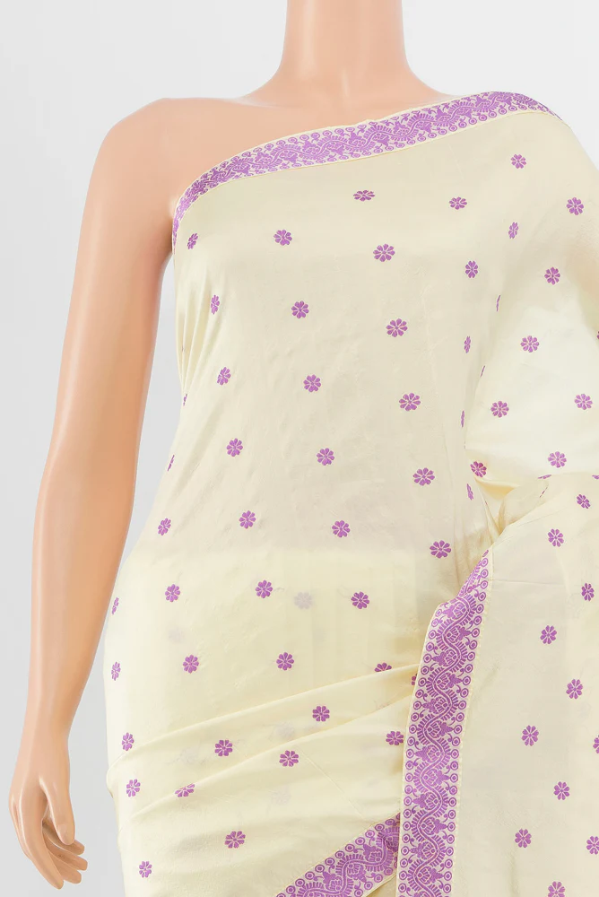 Cream Assam Silk Saree - Image 2
