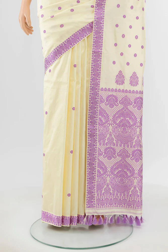Cream Assam Silk Saree - Image 3