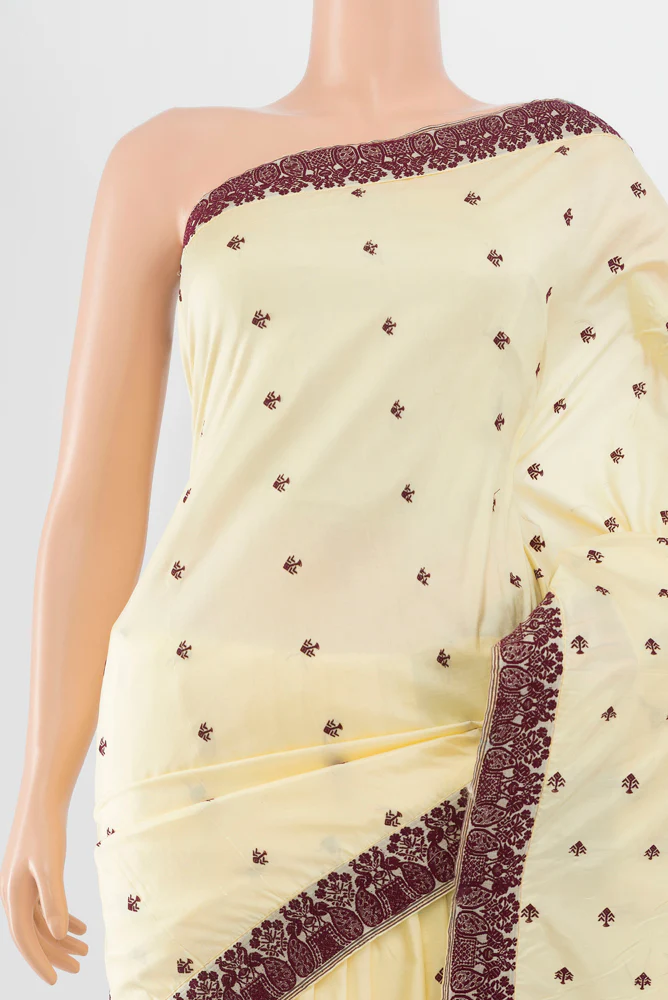Cream Assam Silk Saree - Image 2