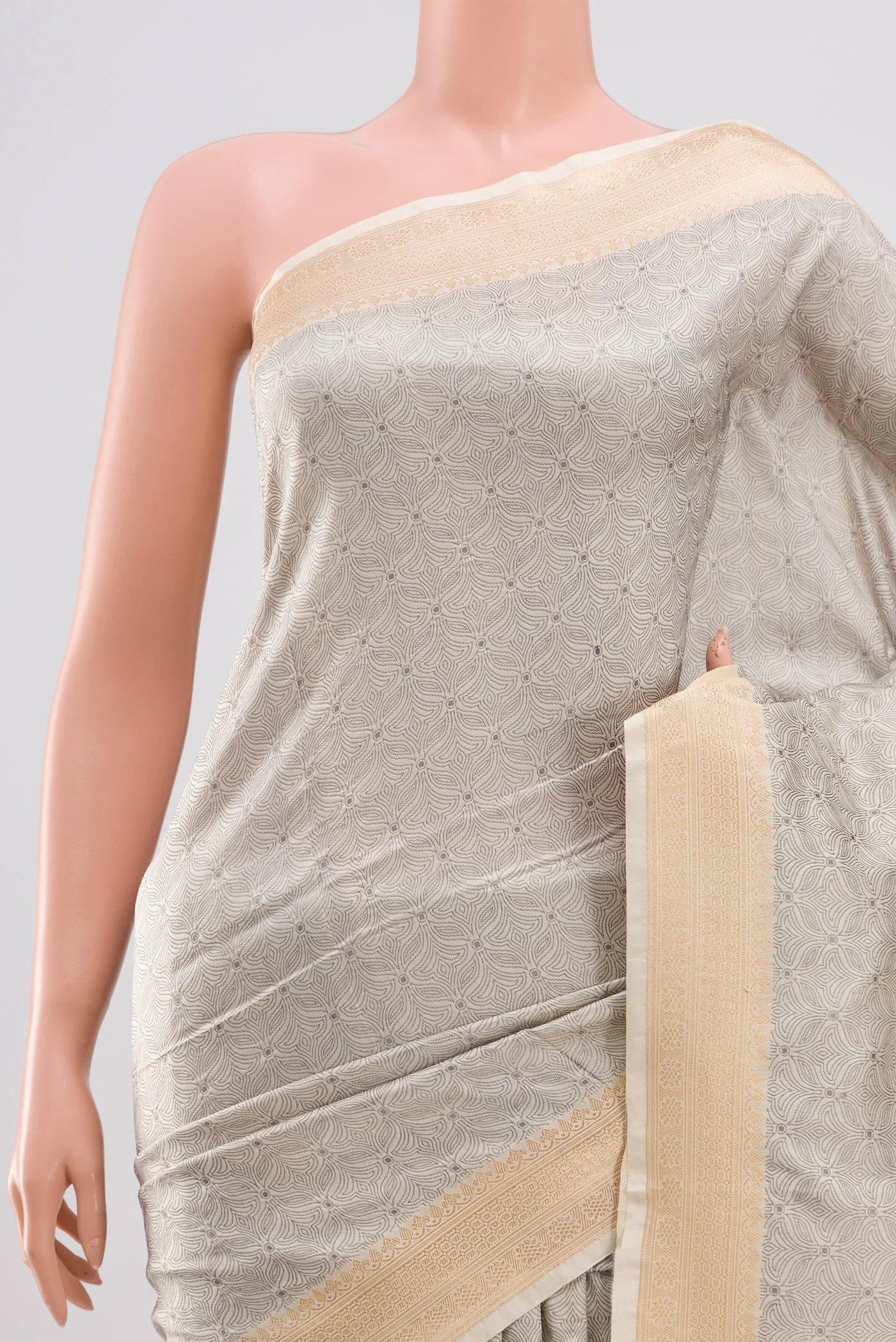 Cream Banarasi Katan Silk Saree - Image 2