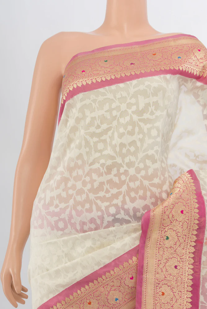 Cream Banarasi Kora Silk Saree - Image 2