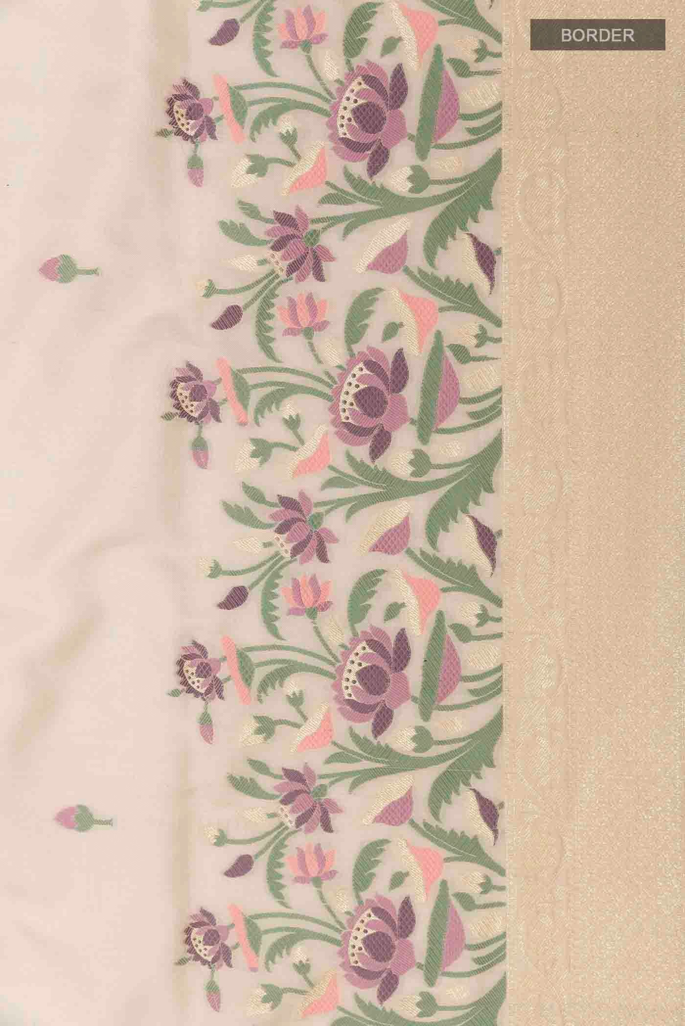 Cream Banarasi Silk Saree - Image 3