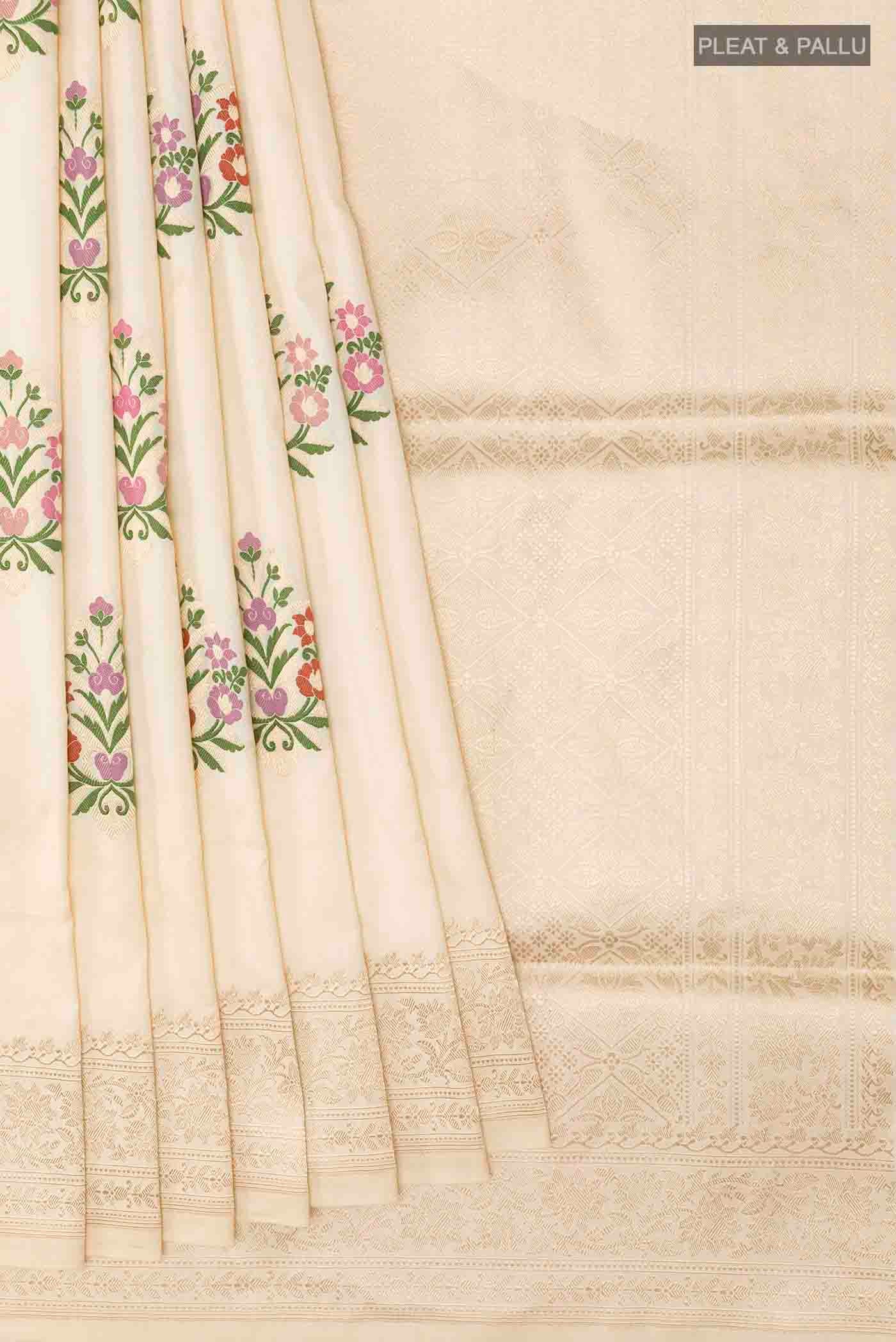 Cream Banarasi Silk Saree - Image 4