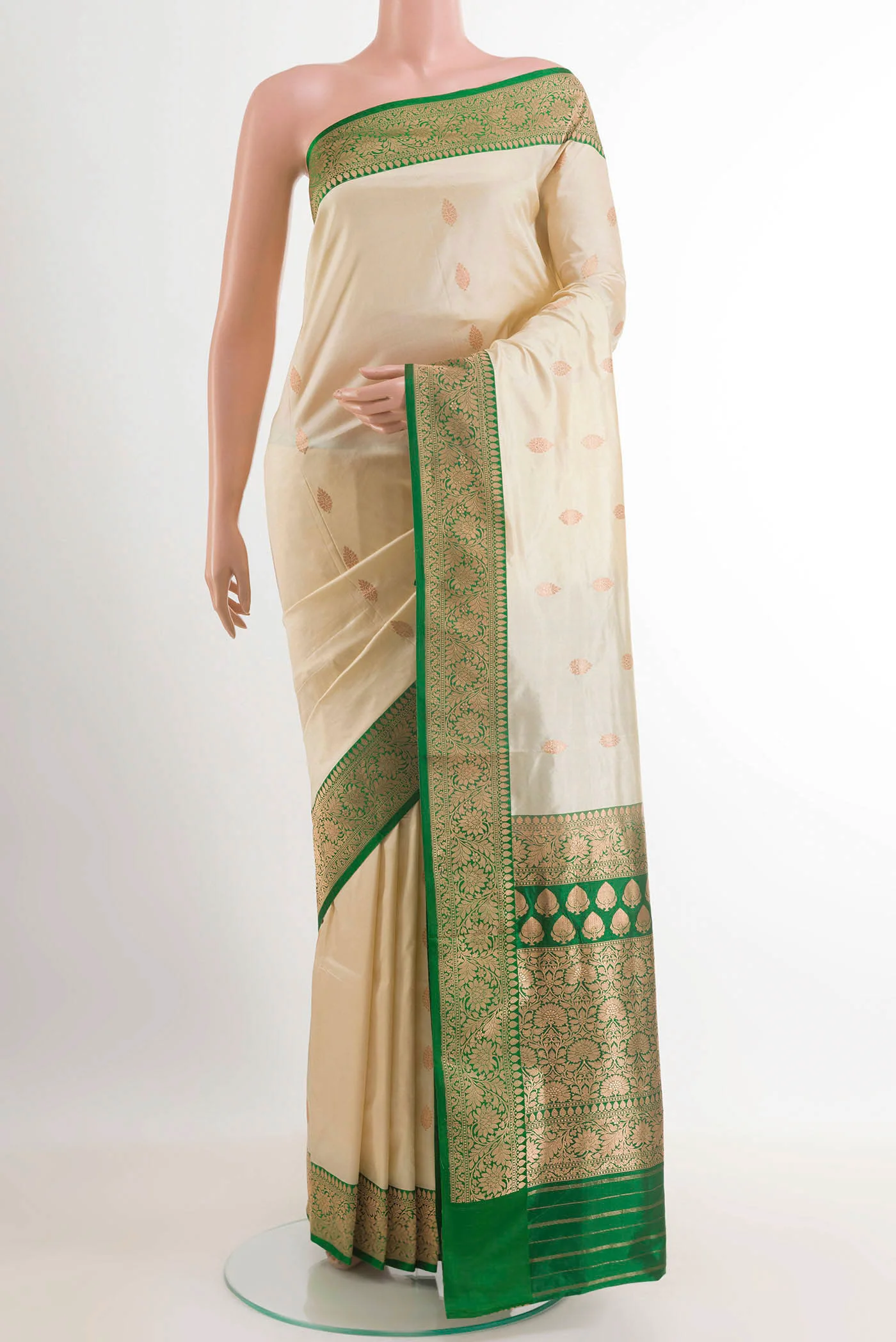 Cream Banarasi Silk Saree