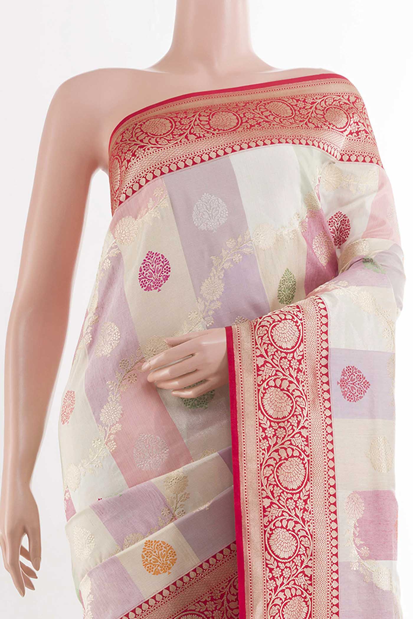 Cream Banarasi Silk Saree - Image 2