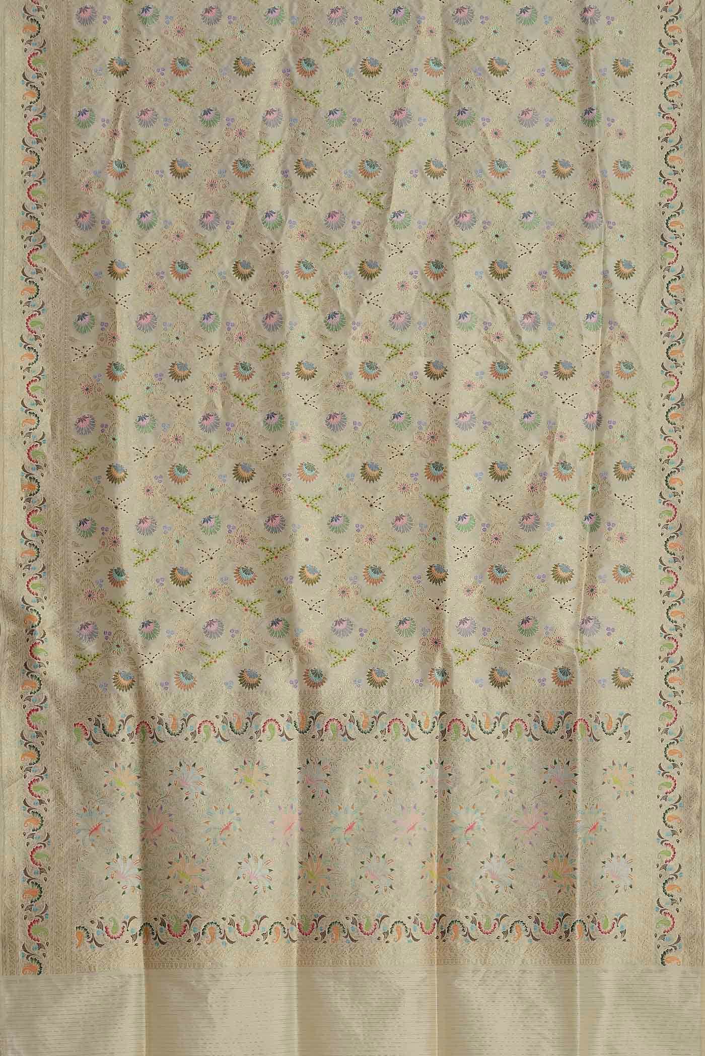 Cream Banarasi Silk Saree - Image 4