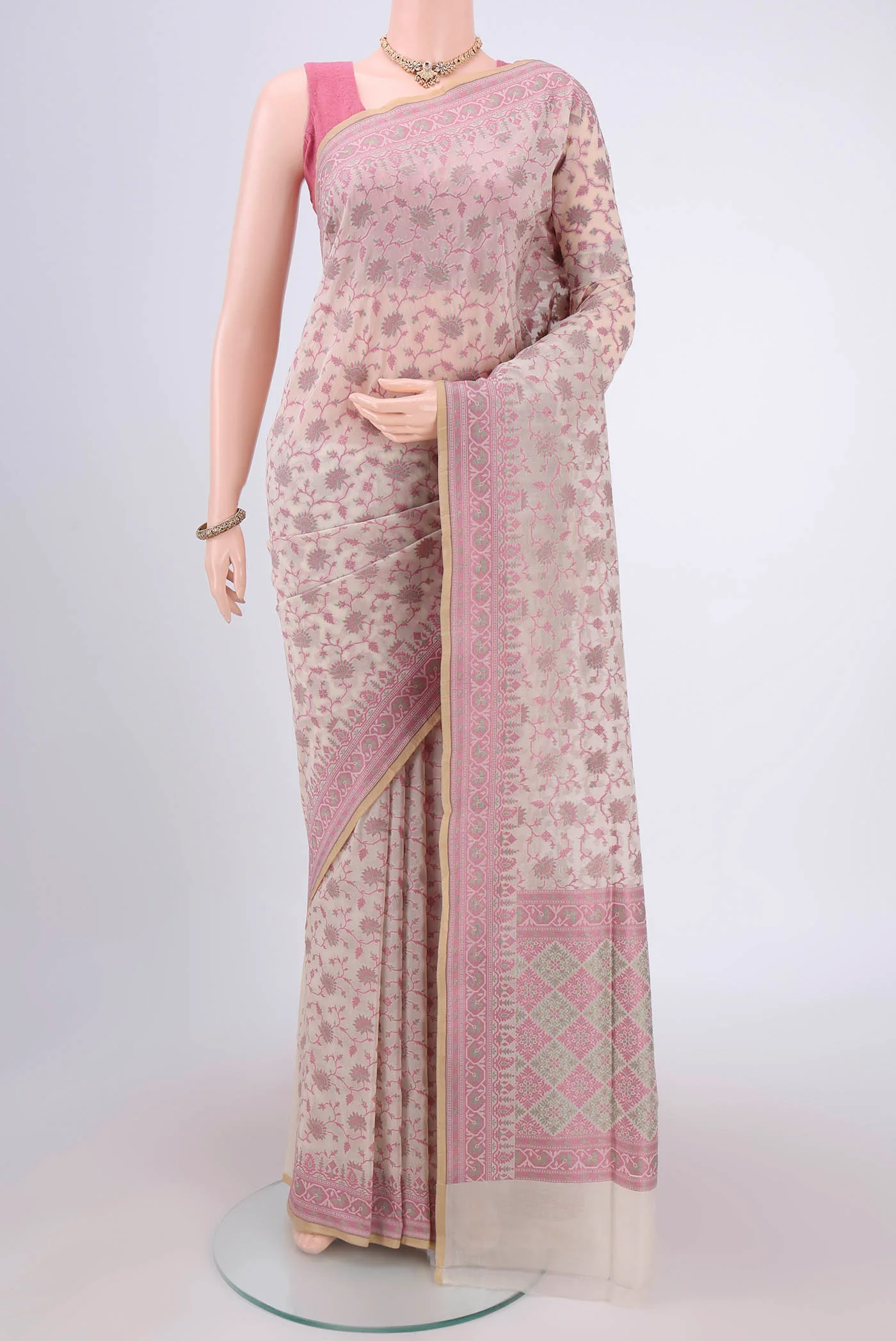 Cream Banarasi Silk Saree