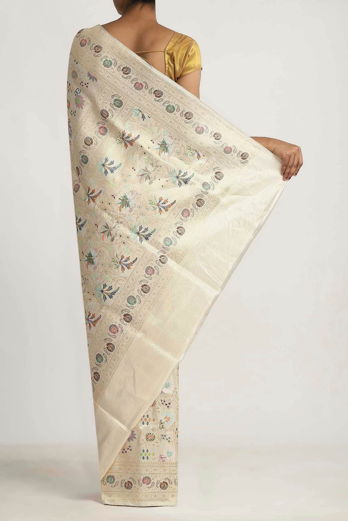 Cream Banarasi Tissue Silk Saree - Image 2
