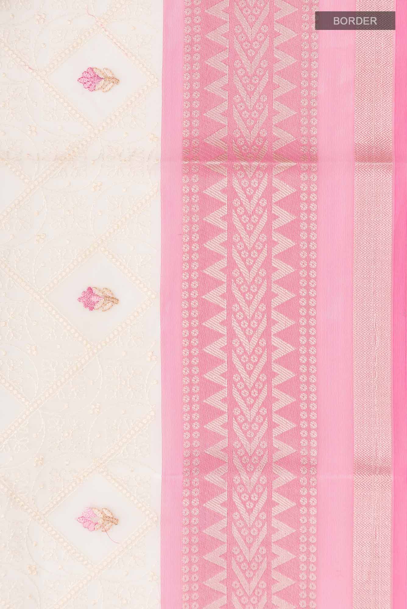 Cream Blended Kora Cotton Saree - Image 3