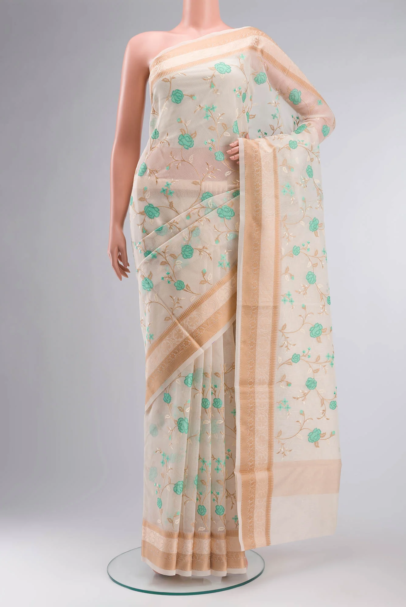 Cream Blended Kota Cotton Saree