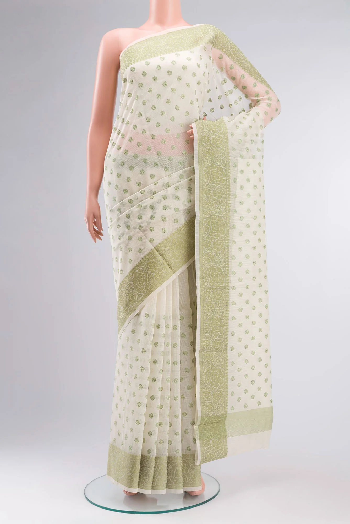 Cream Blended Kota Cotton Saree
