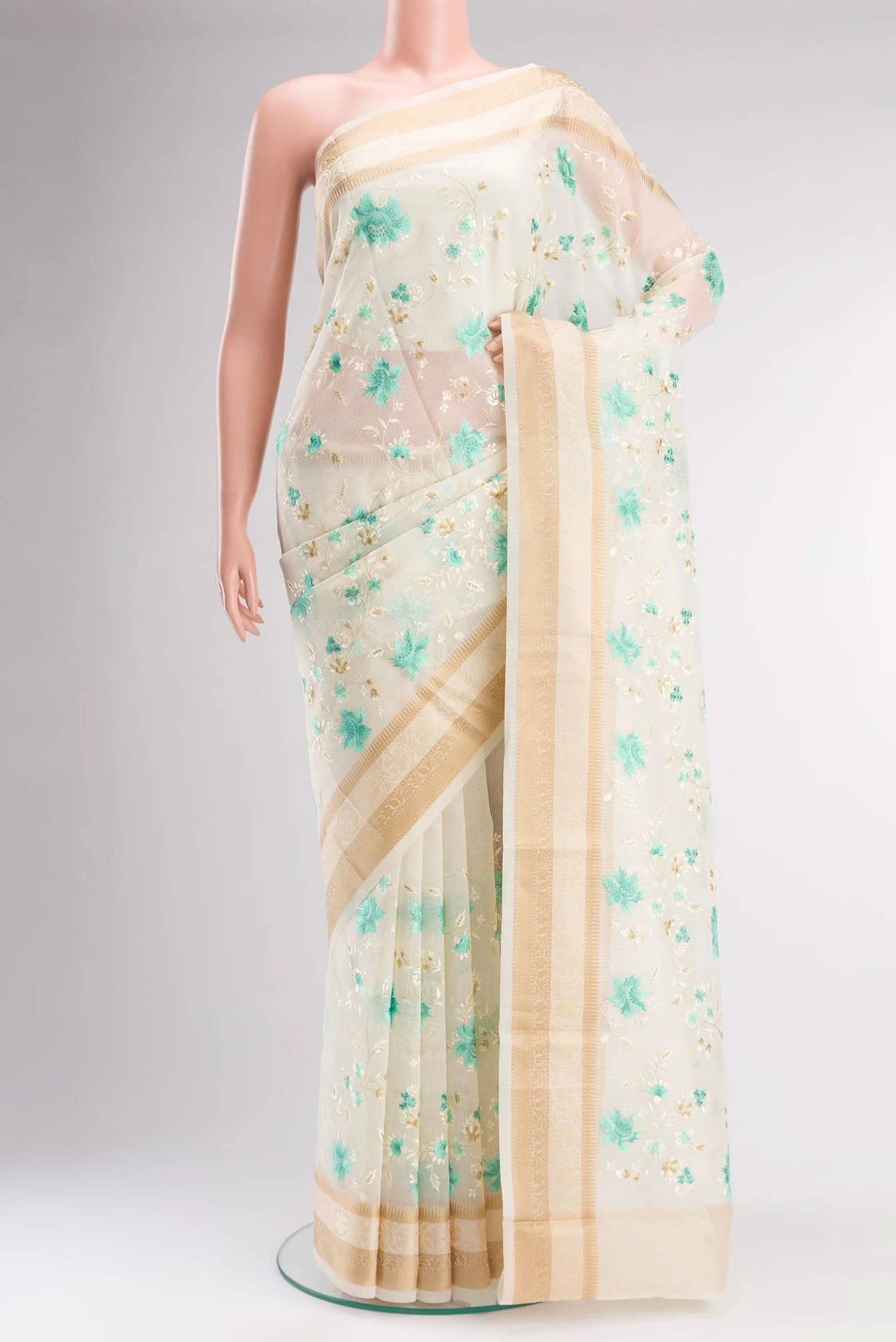 Cream Blended Kota Cotton Saree